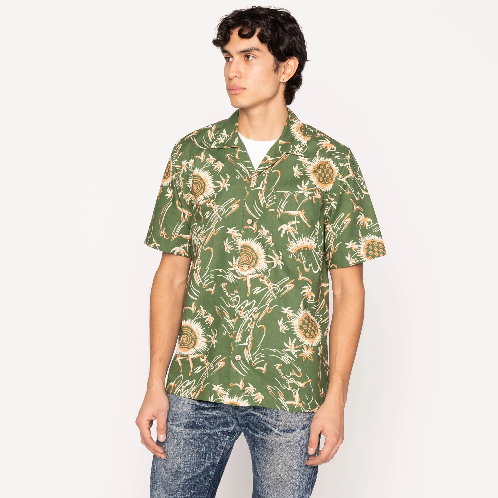 Aloha Shirt  -  Waikiki  Waves  -  Green