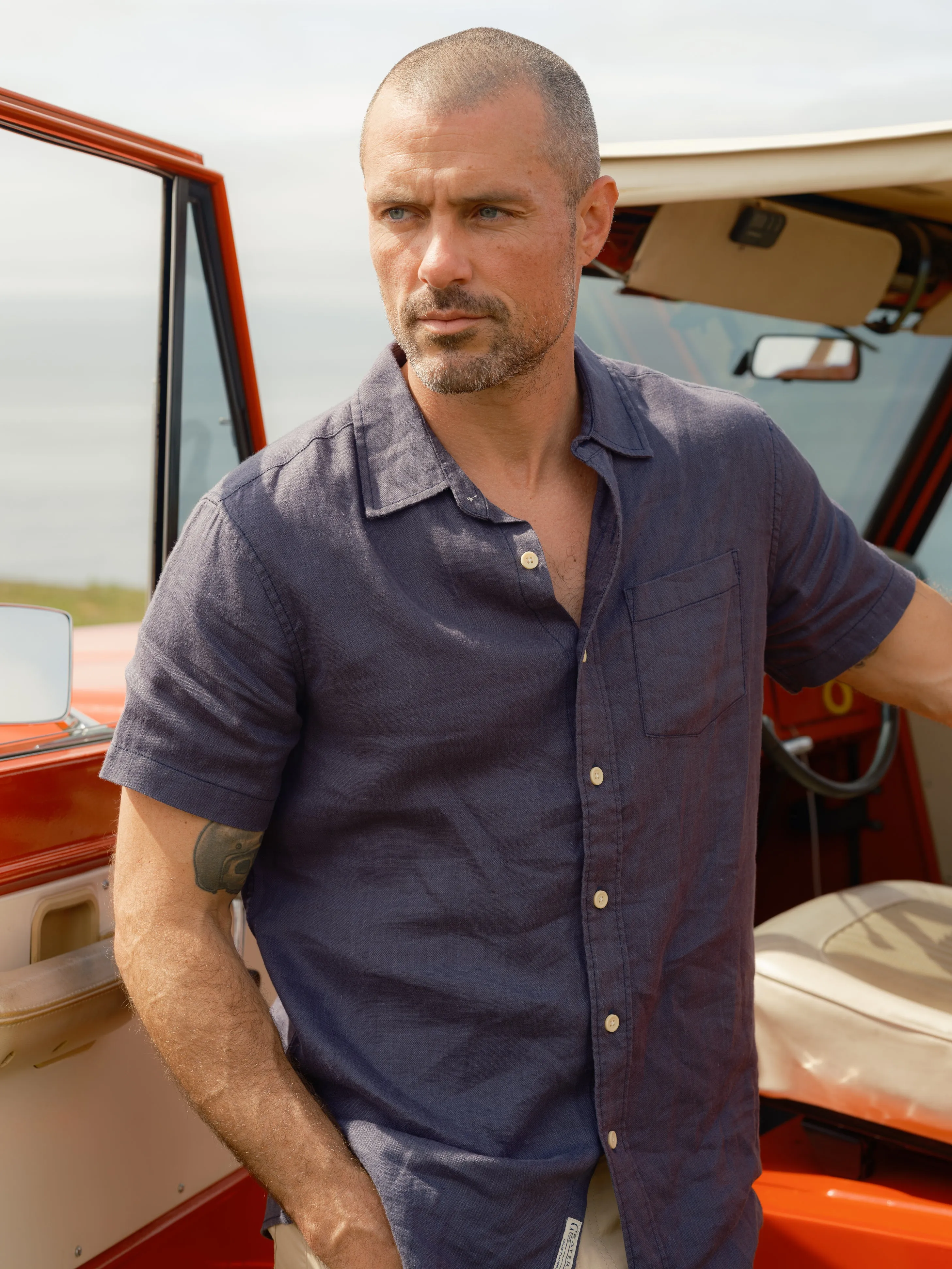Amalfi Textured Hemp Linen Cotton Short Sleeve Shirt - Blue Steel