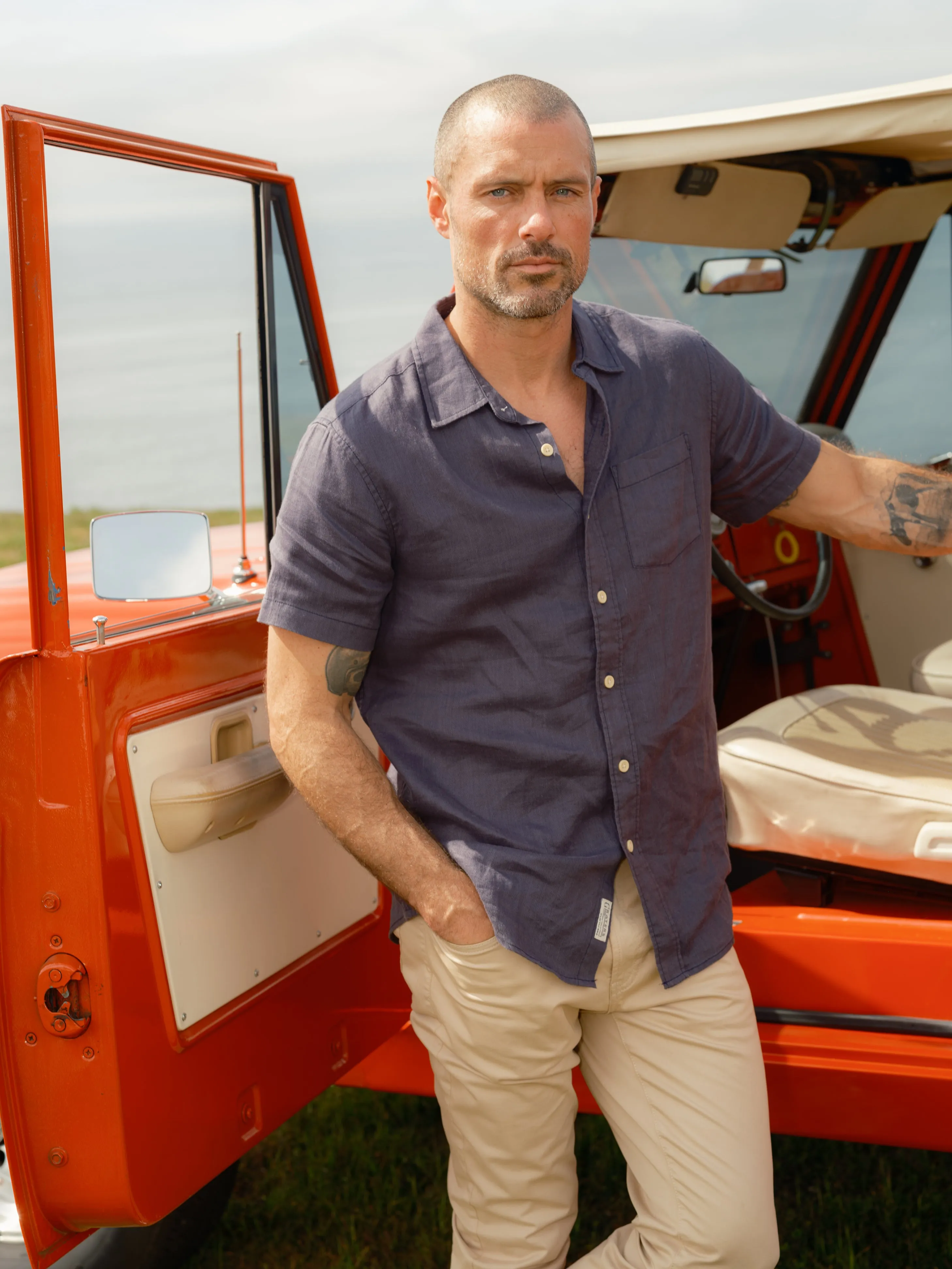 Amalfi Textured Hemp Linen Cotton Short Sleeve Shirt - Blue Steel