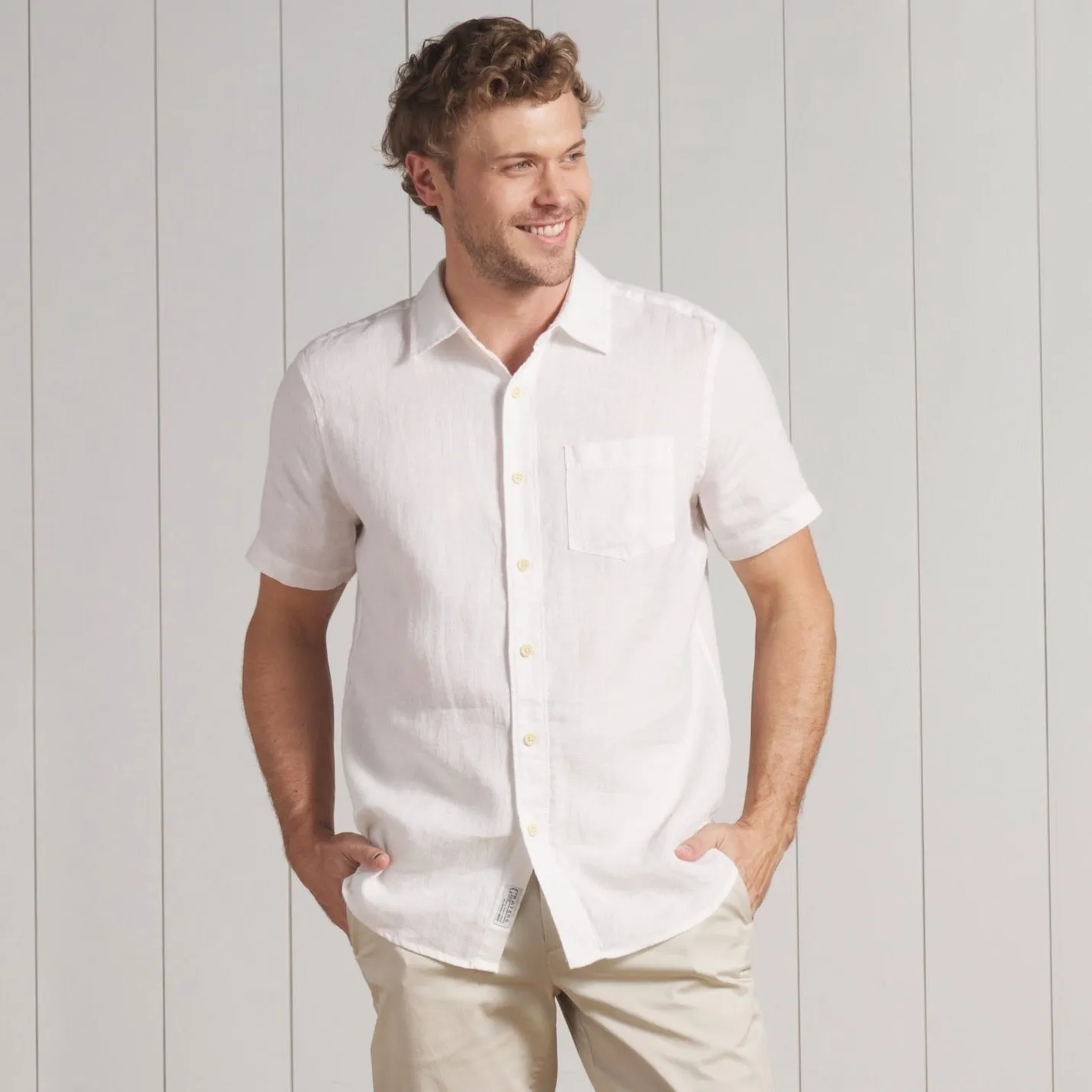 Amalfi Textured Hemp Linen Cotton Short Sleeve Shirt - White