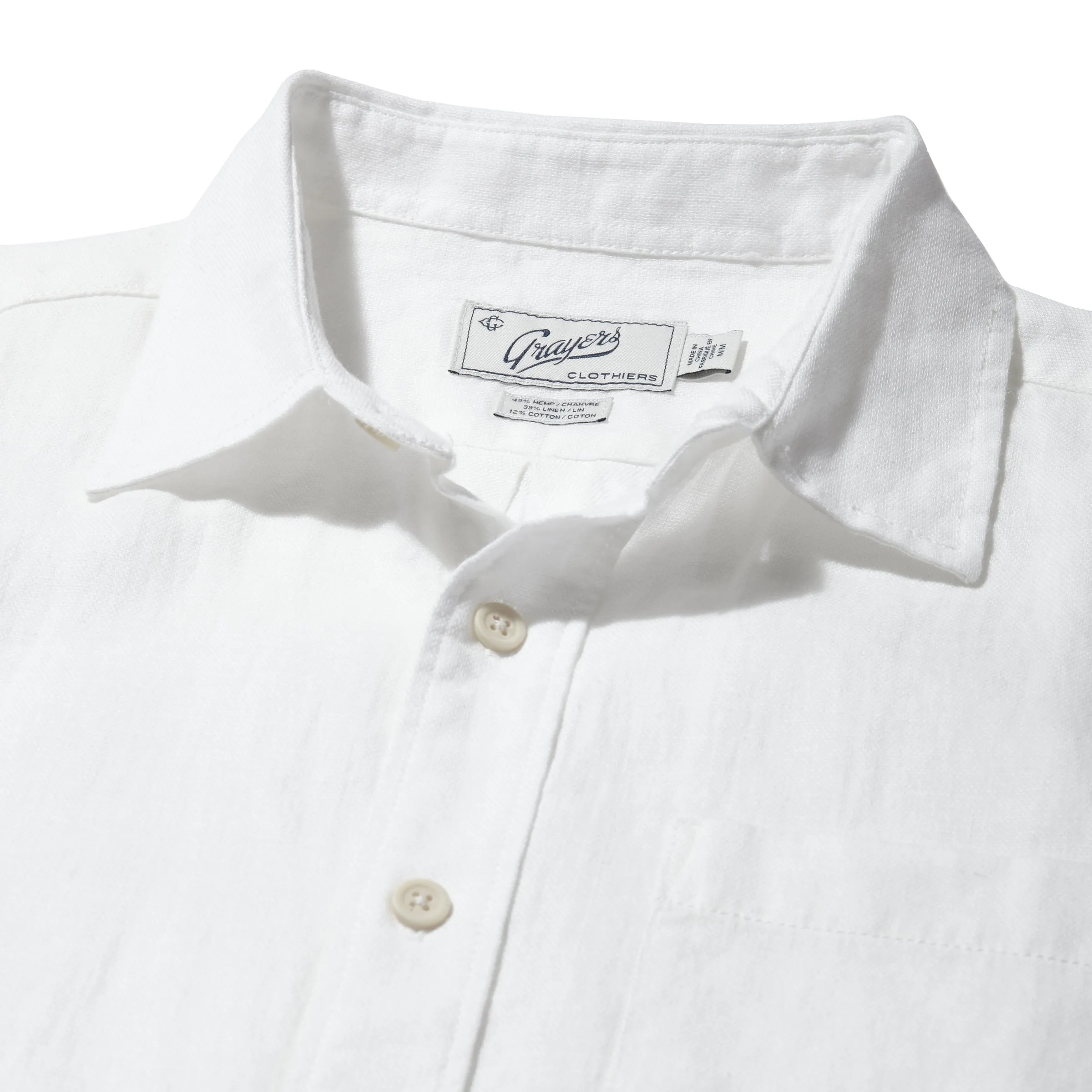 Amalfi Textured Hemp Linen Cotton Short Sleeve Shirt - White