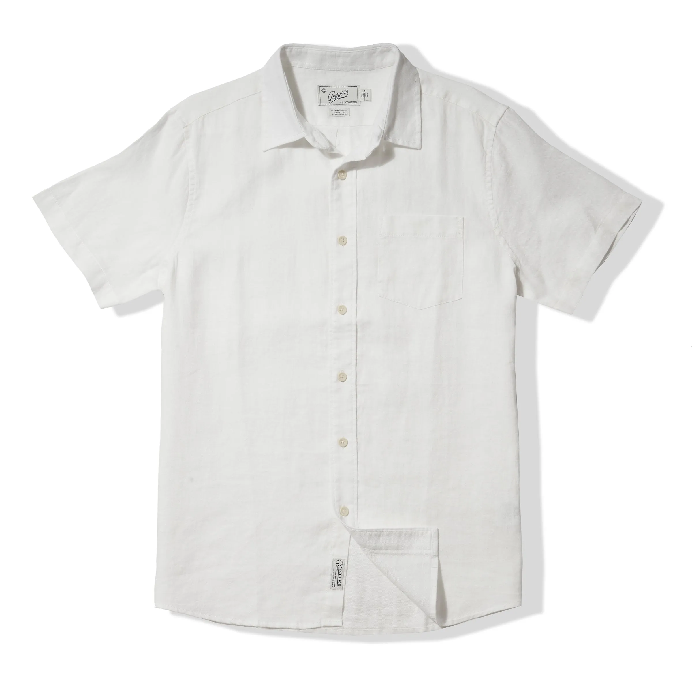 Amalfi Textured Hemp Linen Cotton Short Sleeve Shirt - White