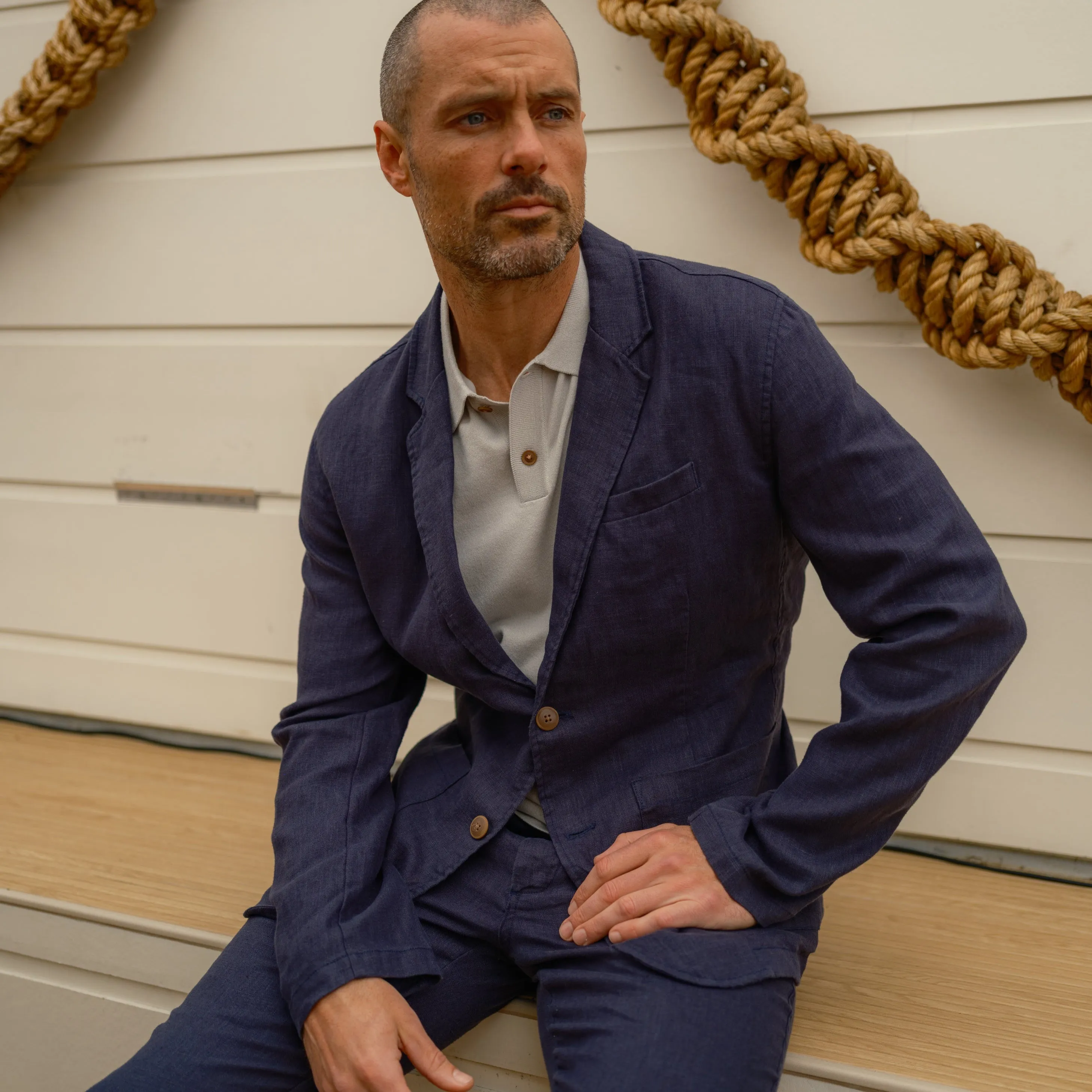 Bal Harbour 2 Button Linen Blazer - Navy