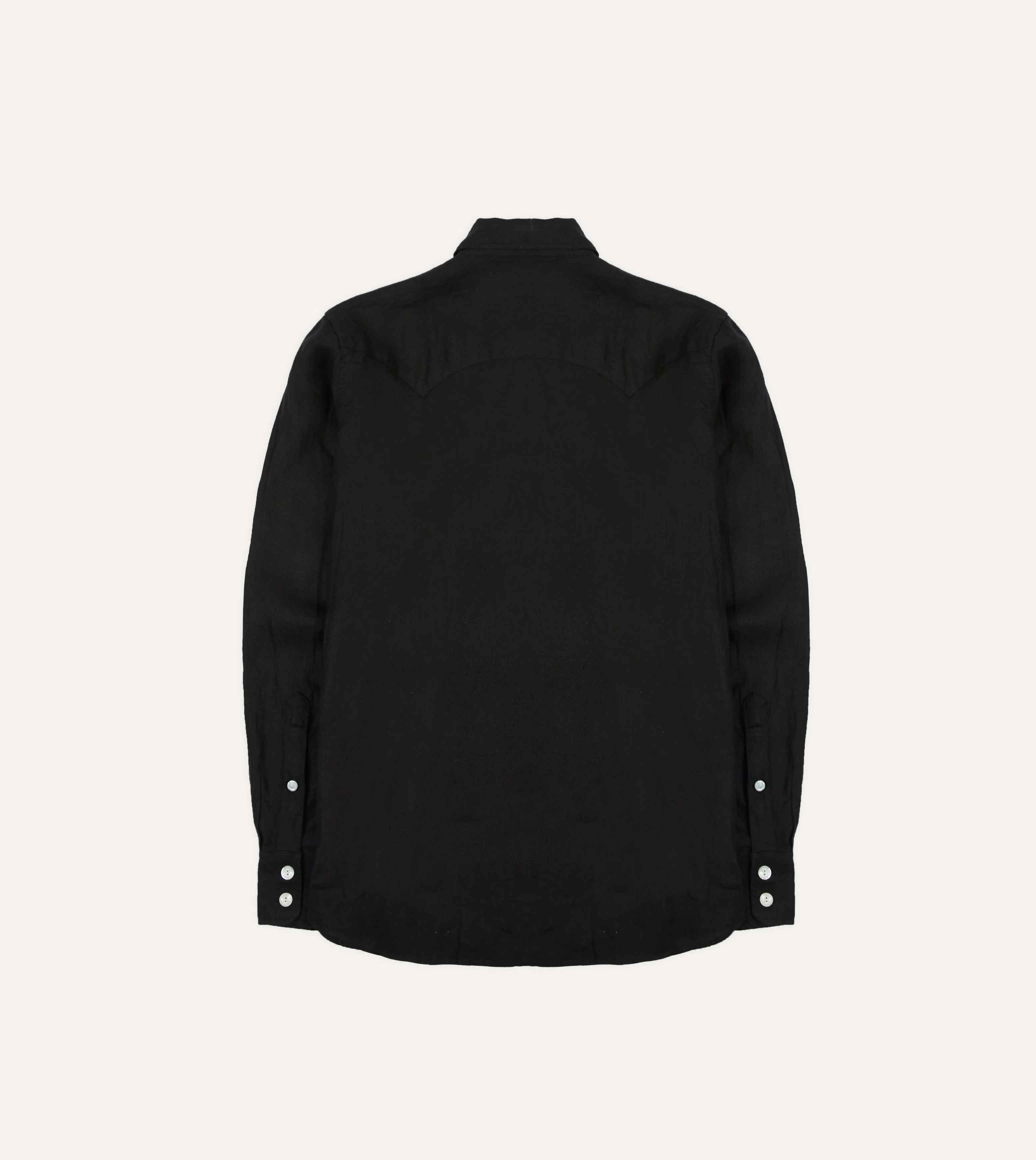 Black Linen Twill Two-Pocket Western Shirt