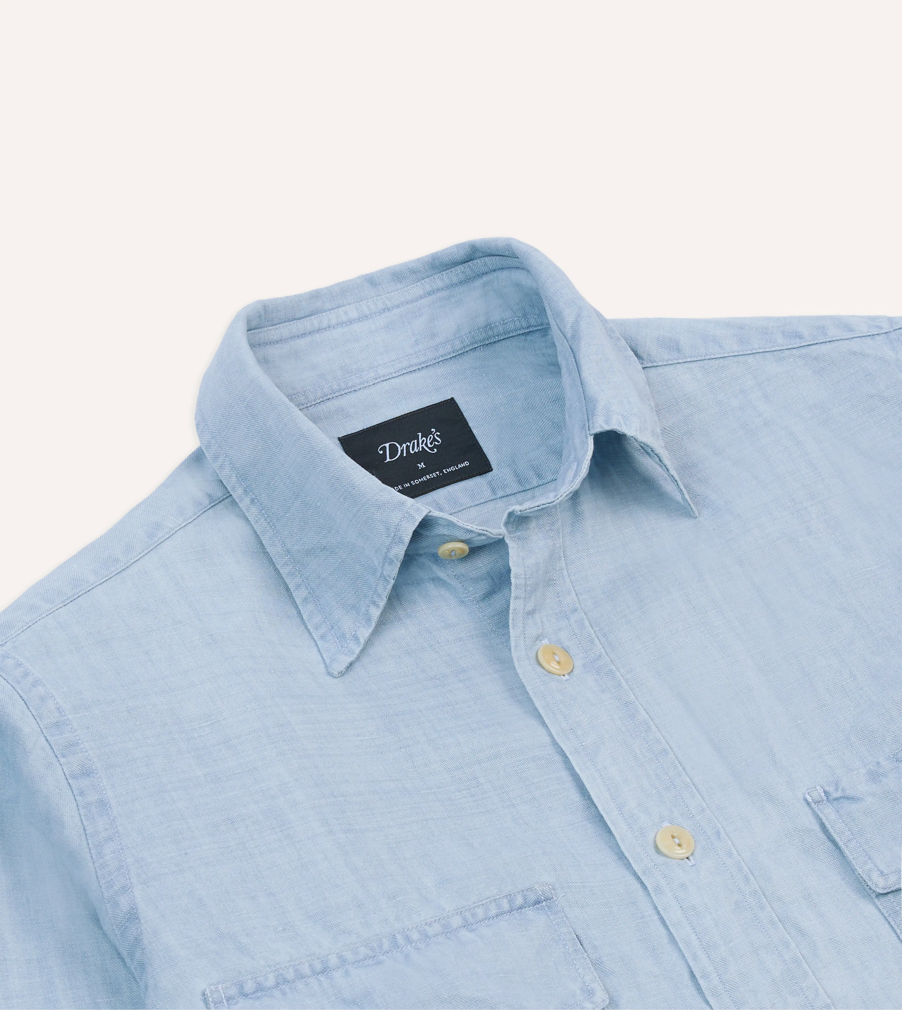 Bleach Wash Cotton-Linen Long Point Collar Work Shirt