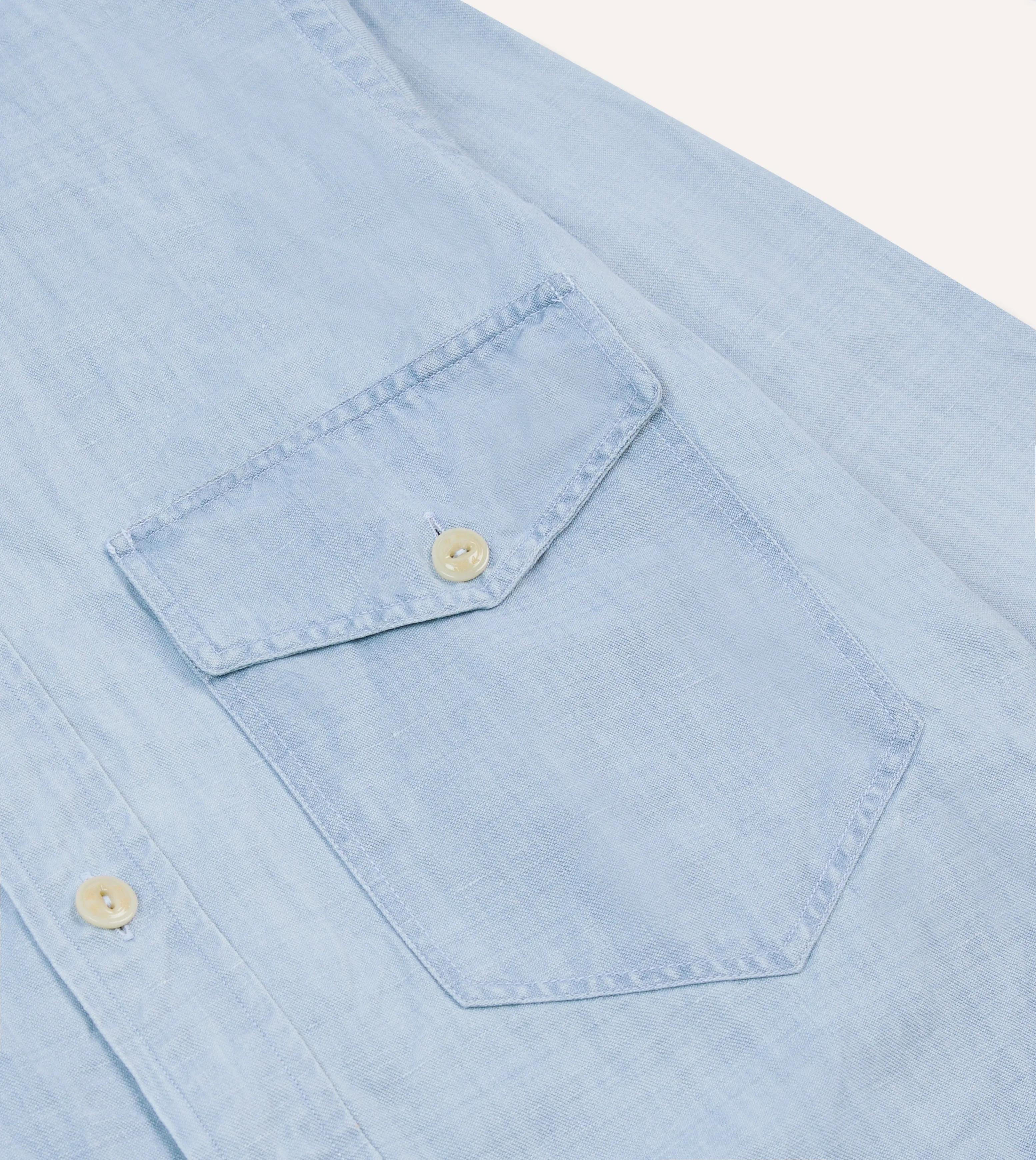 Bleach Wash Cotton-Linen Long Point Collar Work Shirt