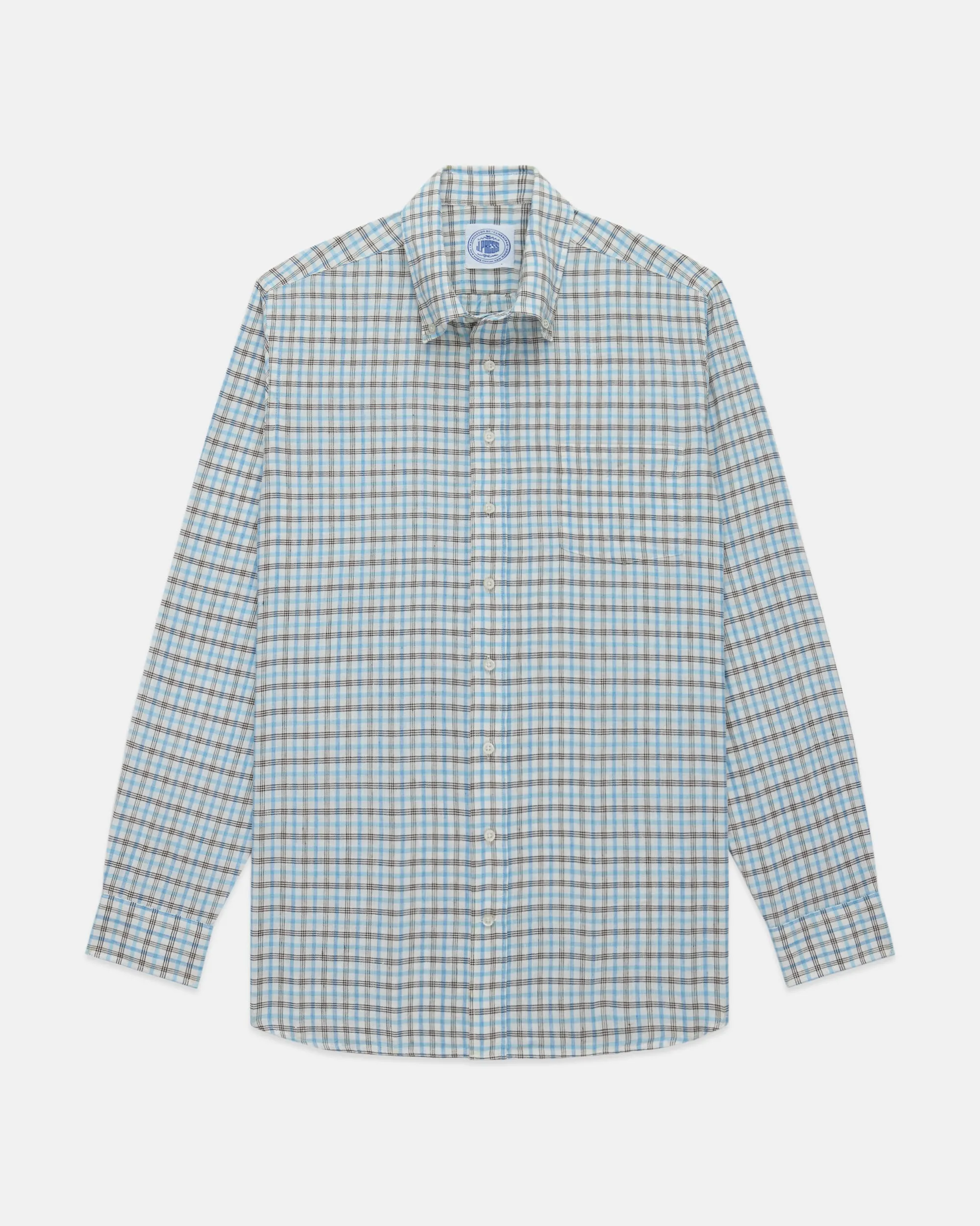 BLUE/BROWN CHECK LINEN/COTTON SHIRT