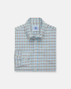 BLUE/BROWN CHECK LINEN/COTTON SHIRT