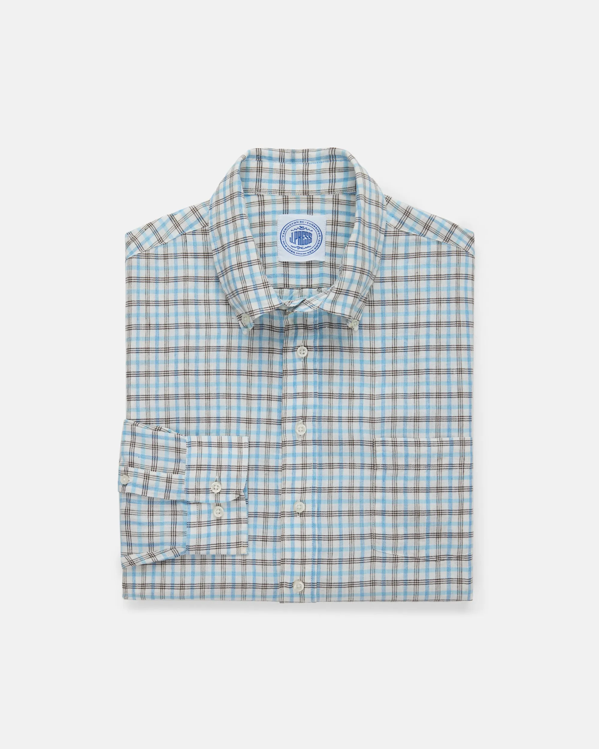 BLUE/BROWN CHECK LINEN/COTTON SHIRT