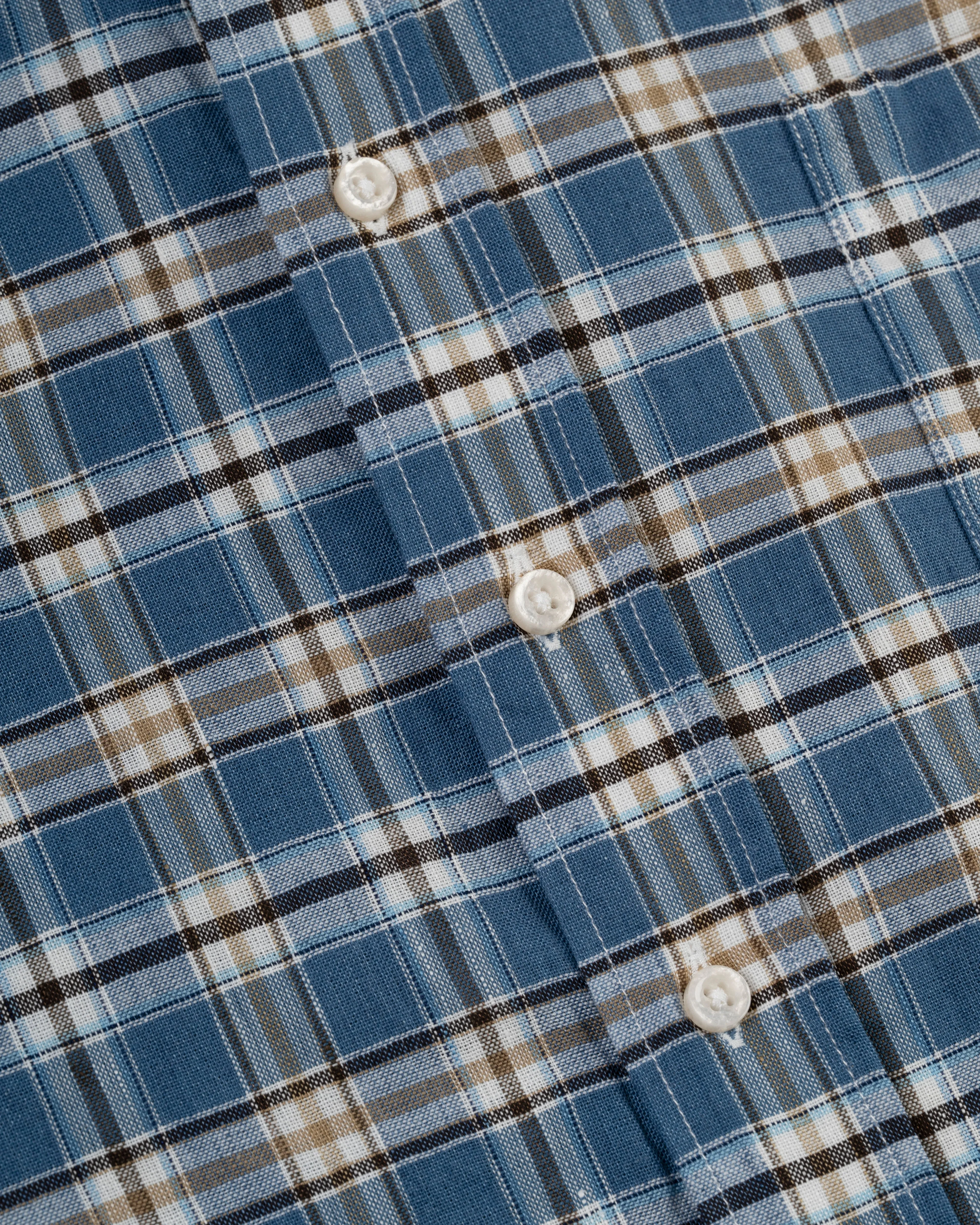 BLUE/GOLD PLAID LINEN/COTTON SHIRT