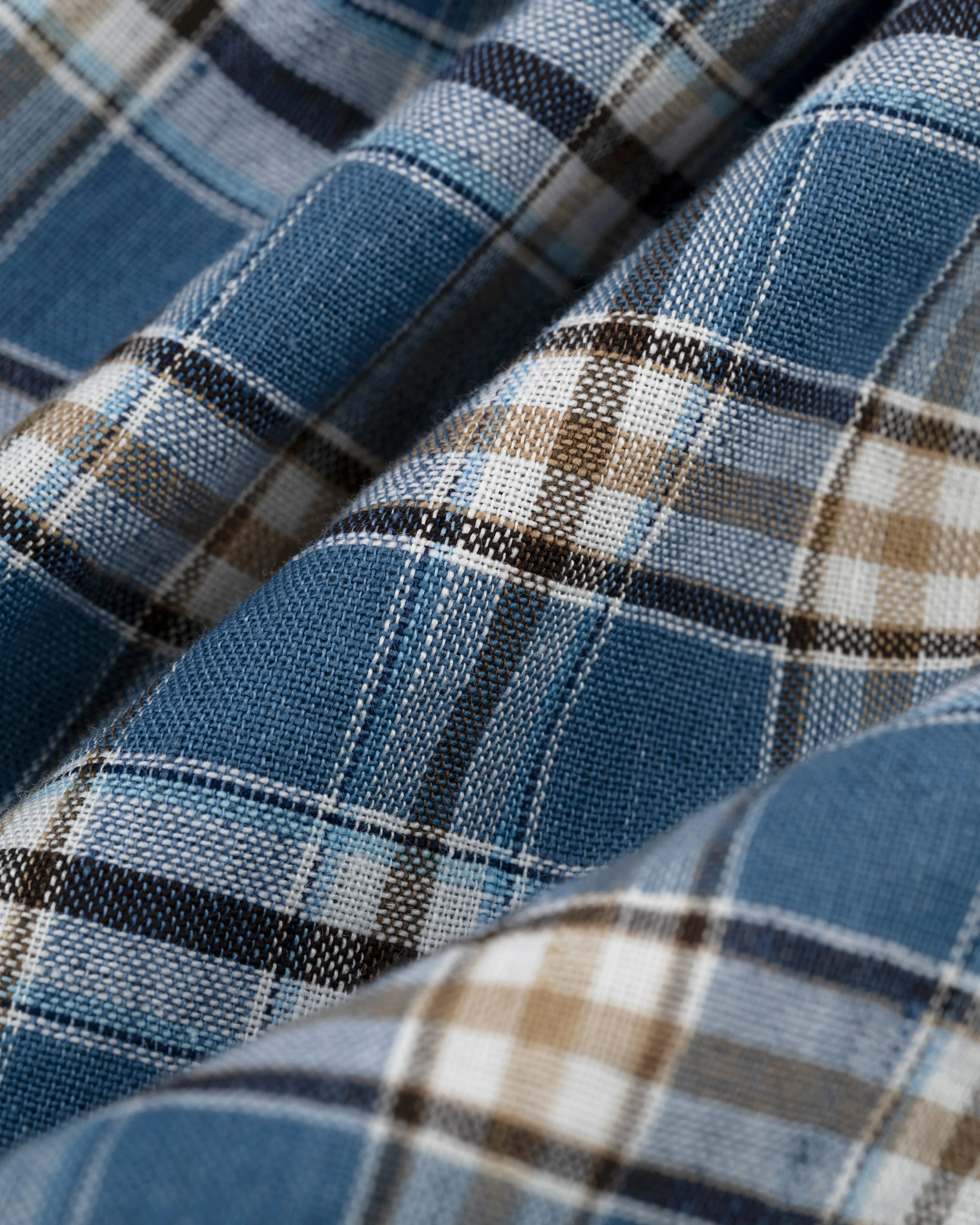 BLUE/GOLD PLAID LINEN/COTTON SHIRT