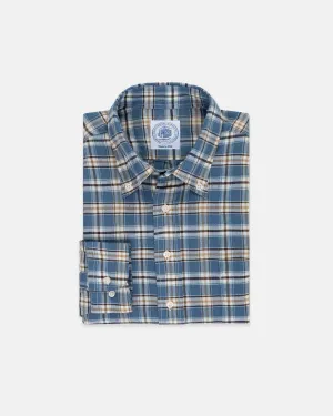 BLUE/GOLD PLAID LINEN/COTTON SHIRT