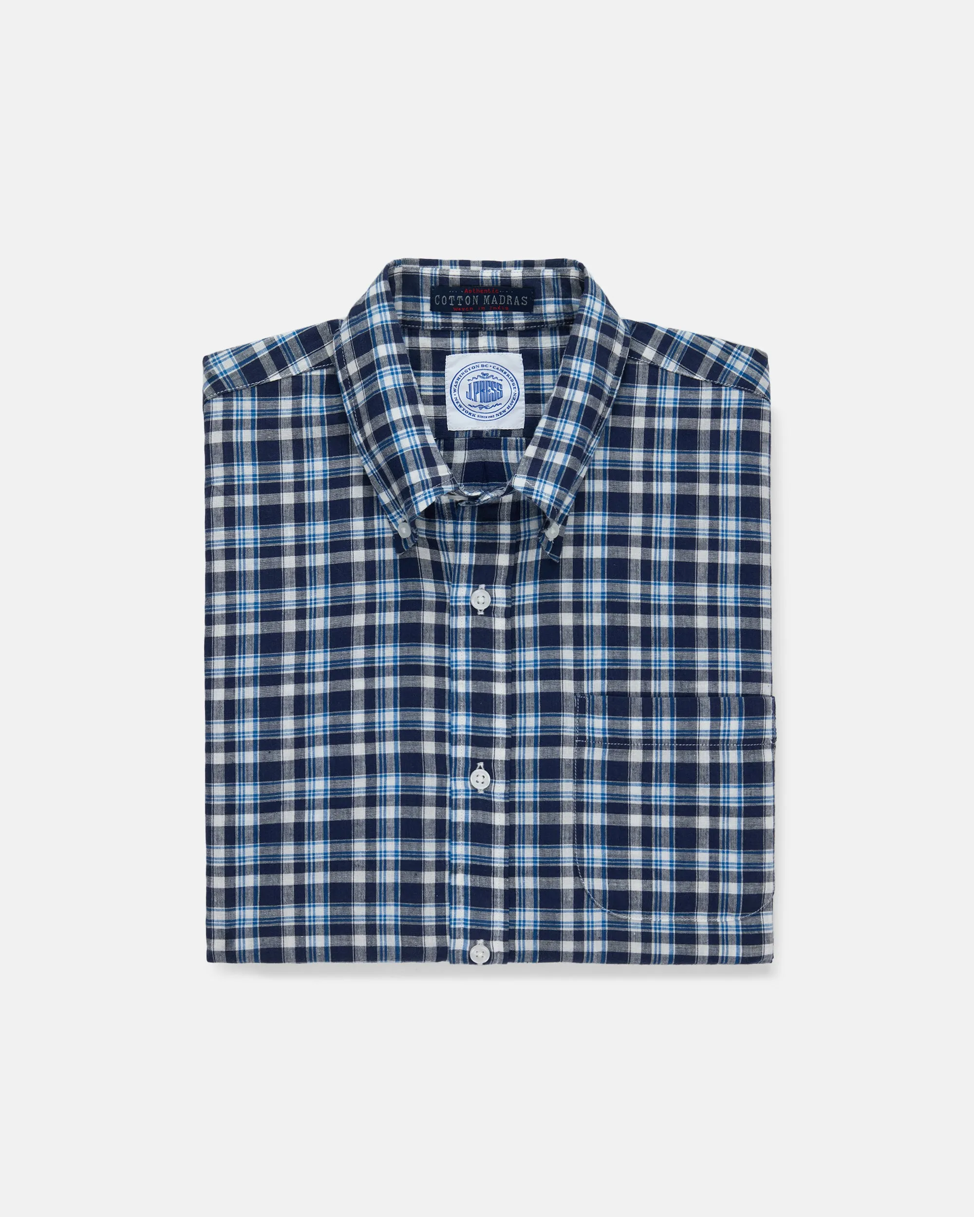 BLUE/NAVY MADRAS SHORT SLEEVE SHIRT