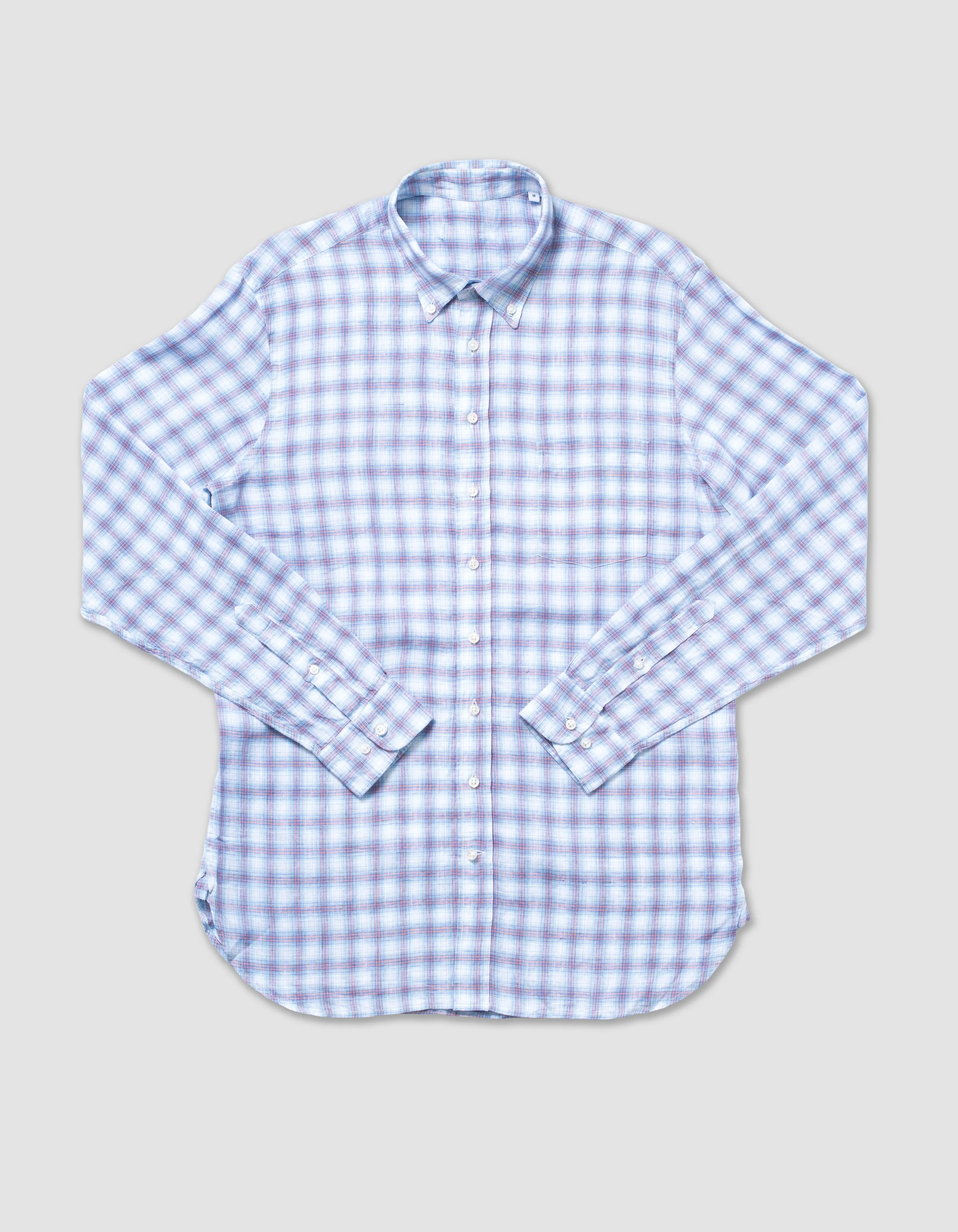 BLUE/RED WINDOWPANE LINEN SHIRT