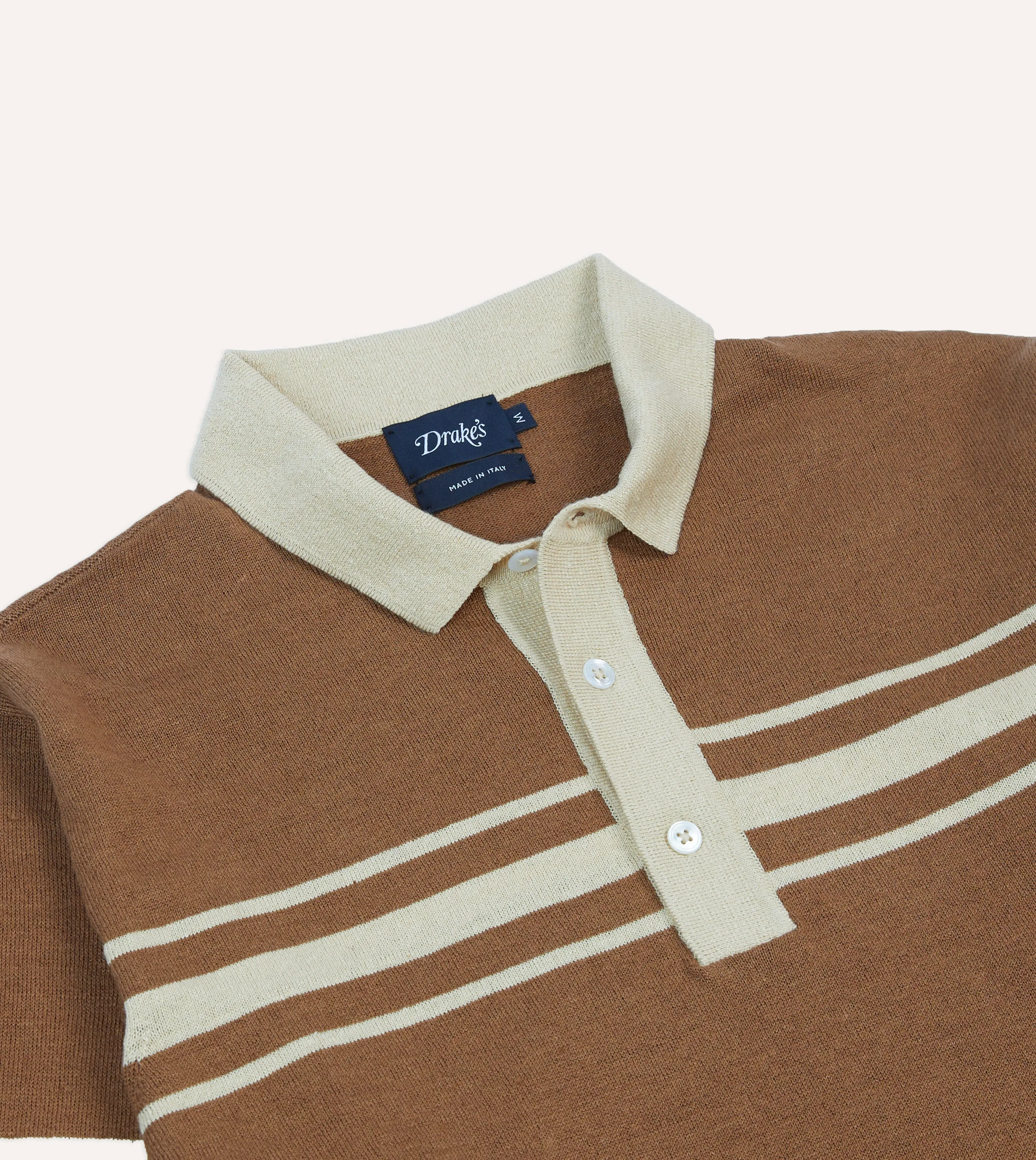 Brown and Ecru Linen Cotton Knitted Rugby Shirt