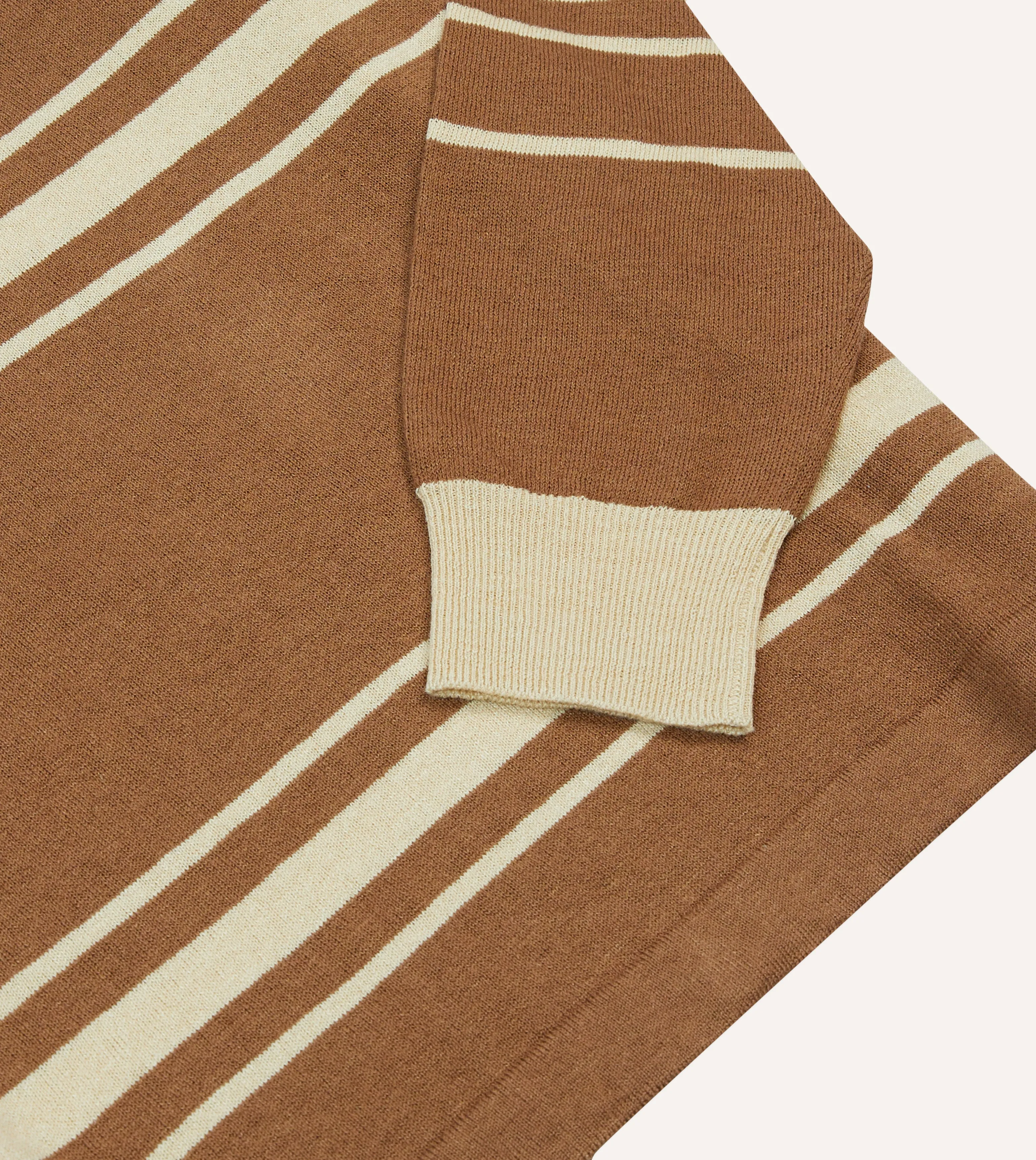 Brown and Ecru Linen Cotton Knitted Rugby Shirt