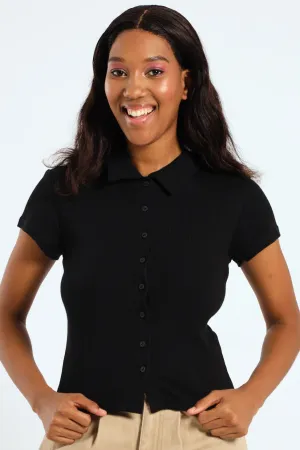Button Through Golfer - Black