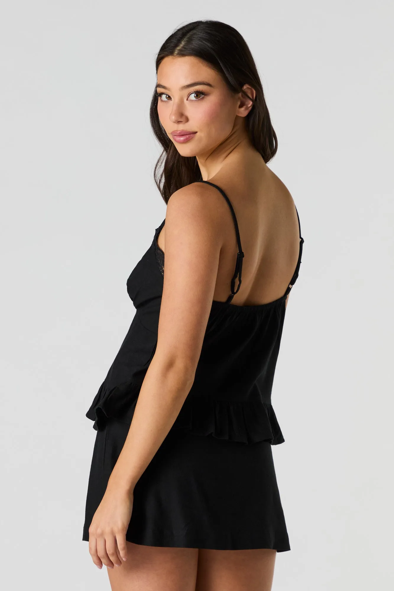 Camisole en mélange de lin avec liséré de dentelle