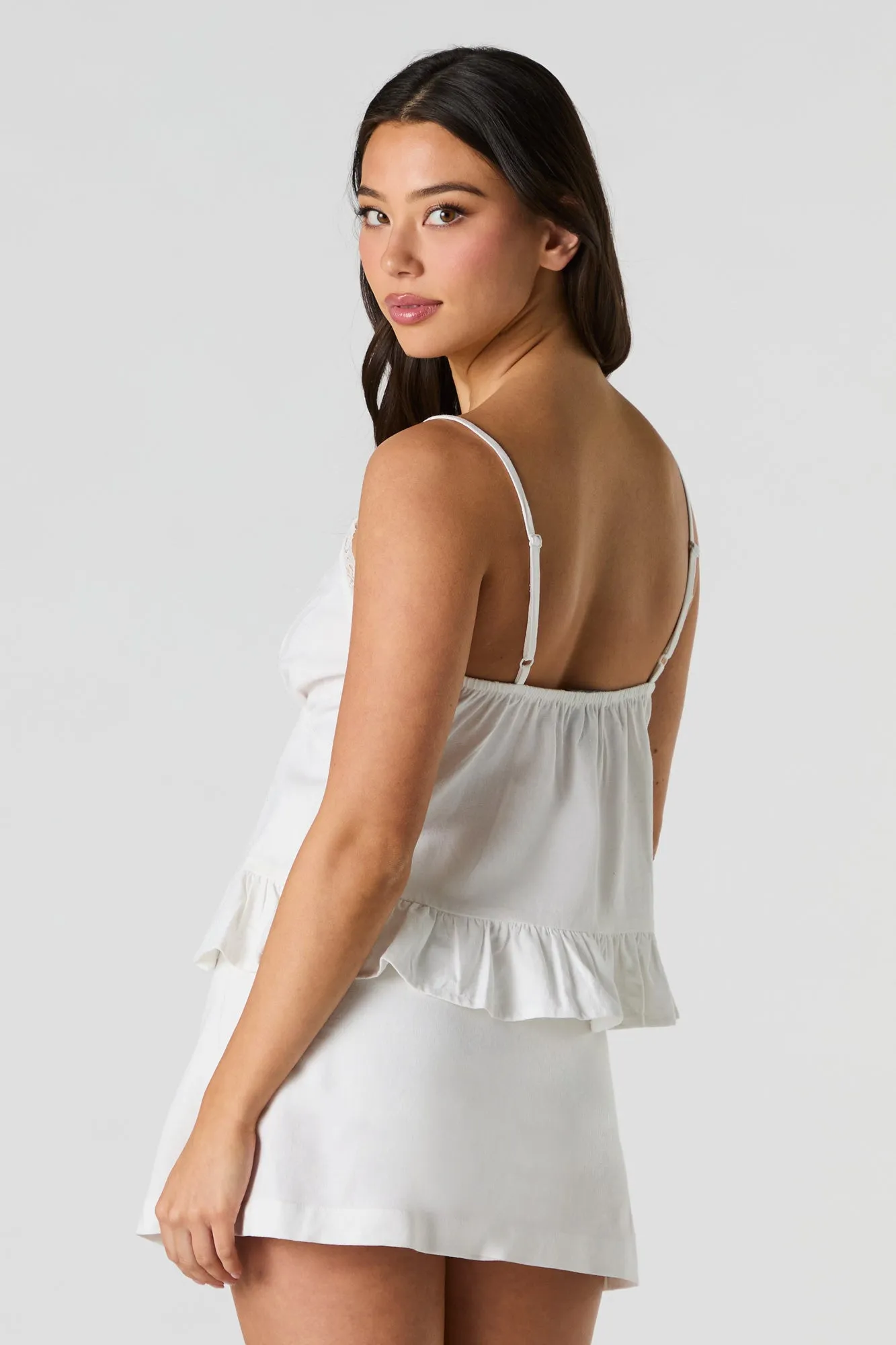 Camisole en mélange de lin avec liséré de dentelle