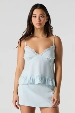 Camisole en mélange de lin avec liséré de dentelle