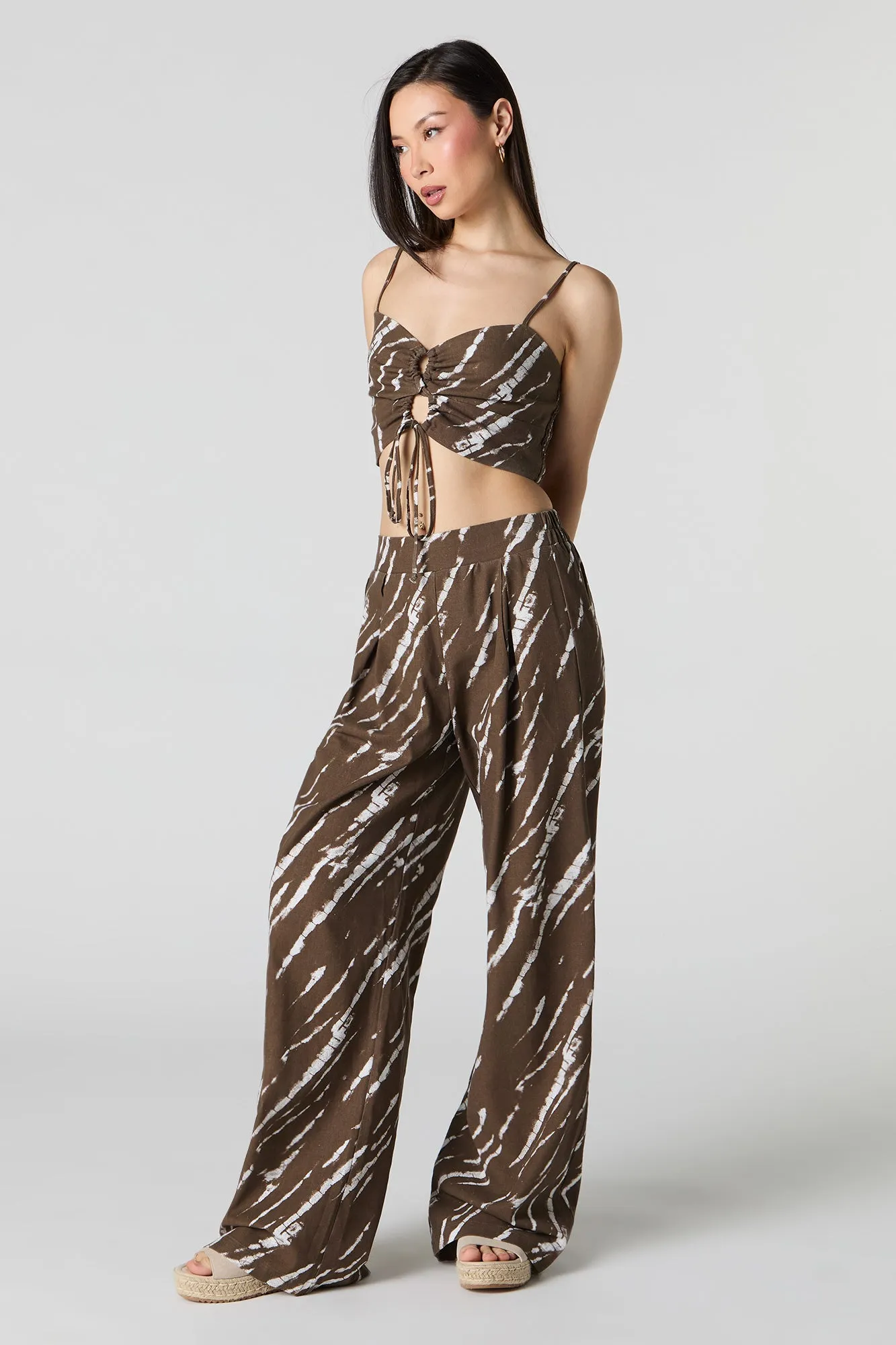 Camisole en mélange de lin avec ouverture en goutte et taille coulissante
