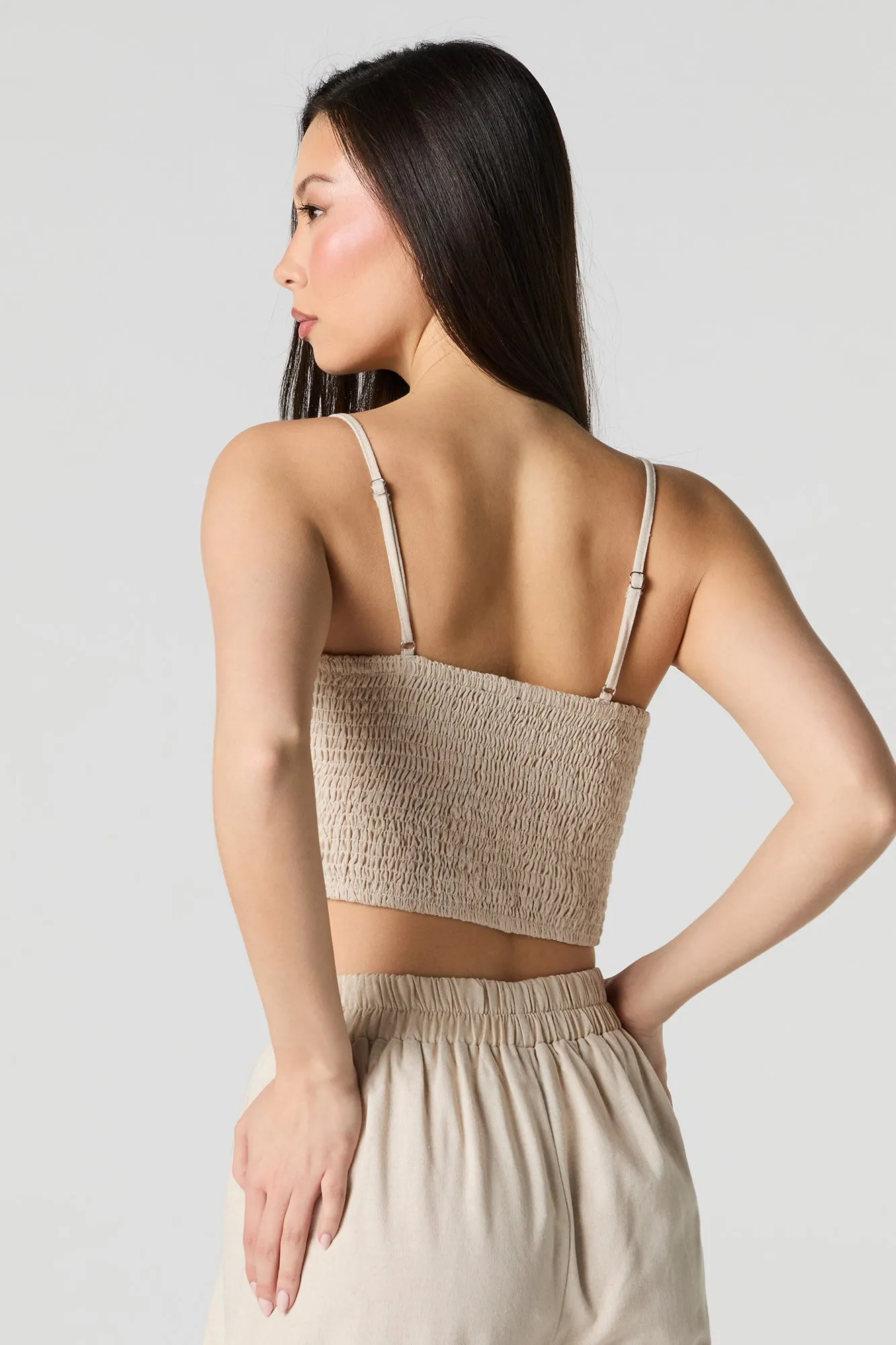 Camisole en mélange de lin avec ouverture en goutte et taille coulissante