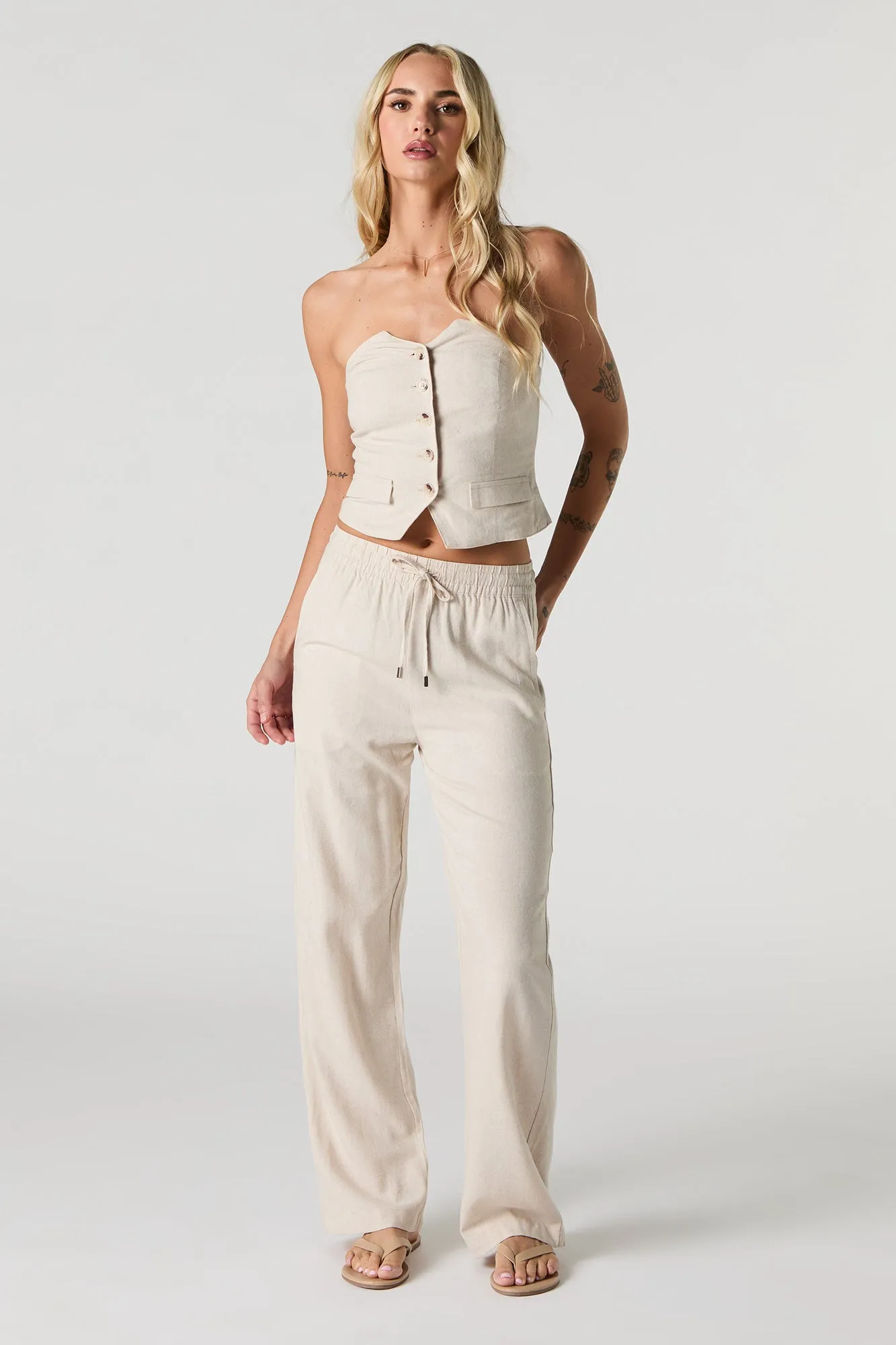 Corset boutonné en mélange de lin