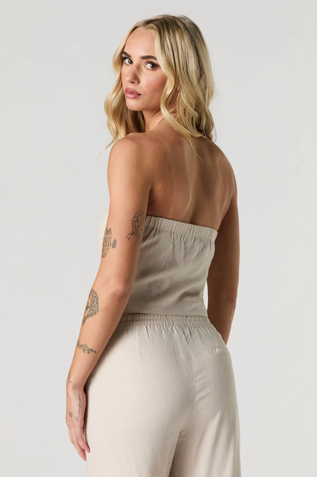 Corset boutonné en mélange de lin