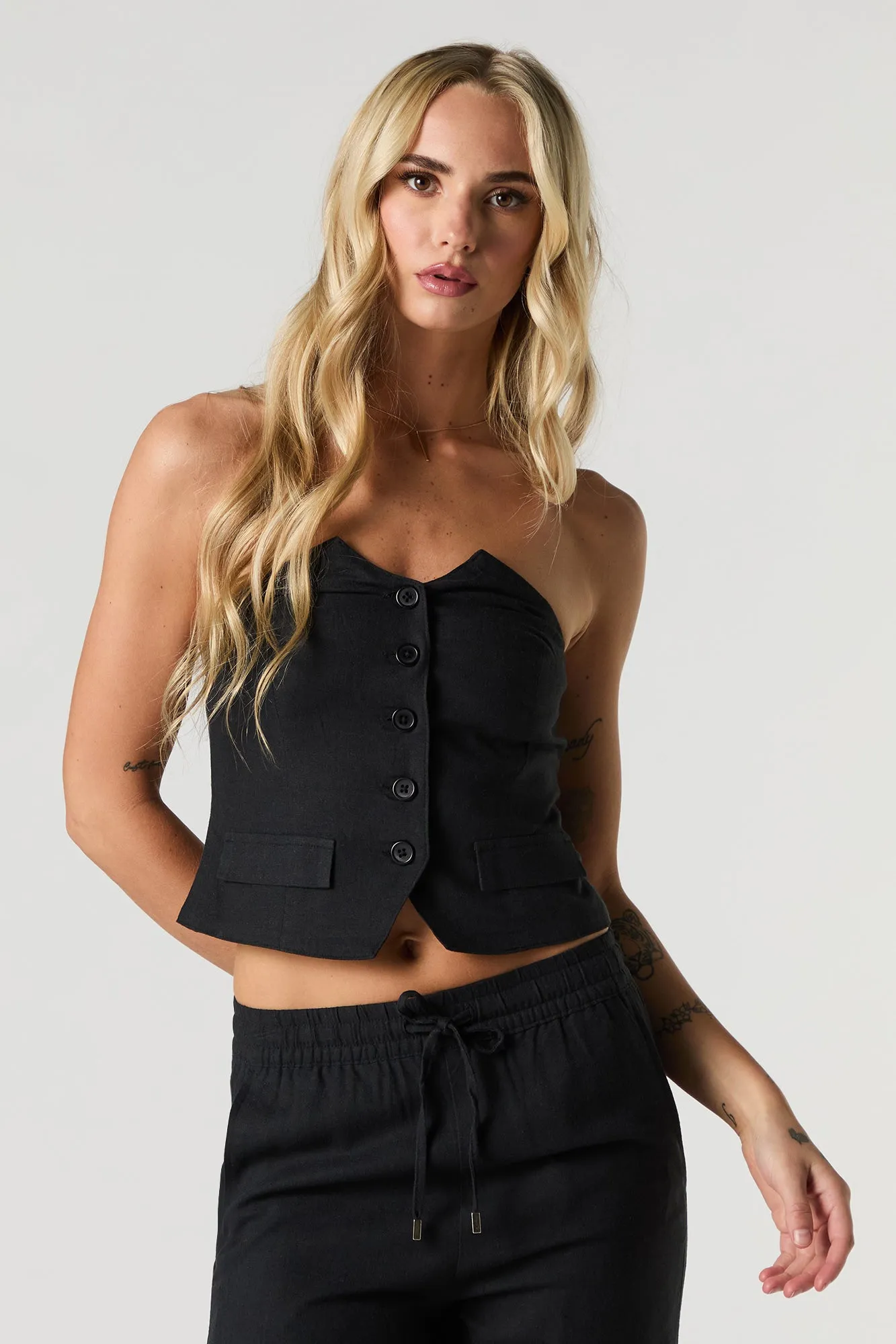Corset boutonné en mélange de lin