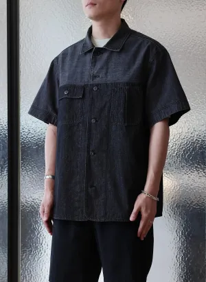 Cotton Linen Denim Worker Short Sleeves Shirt