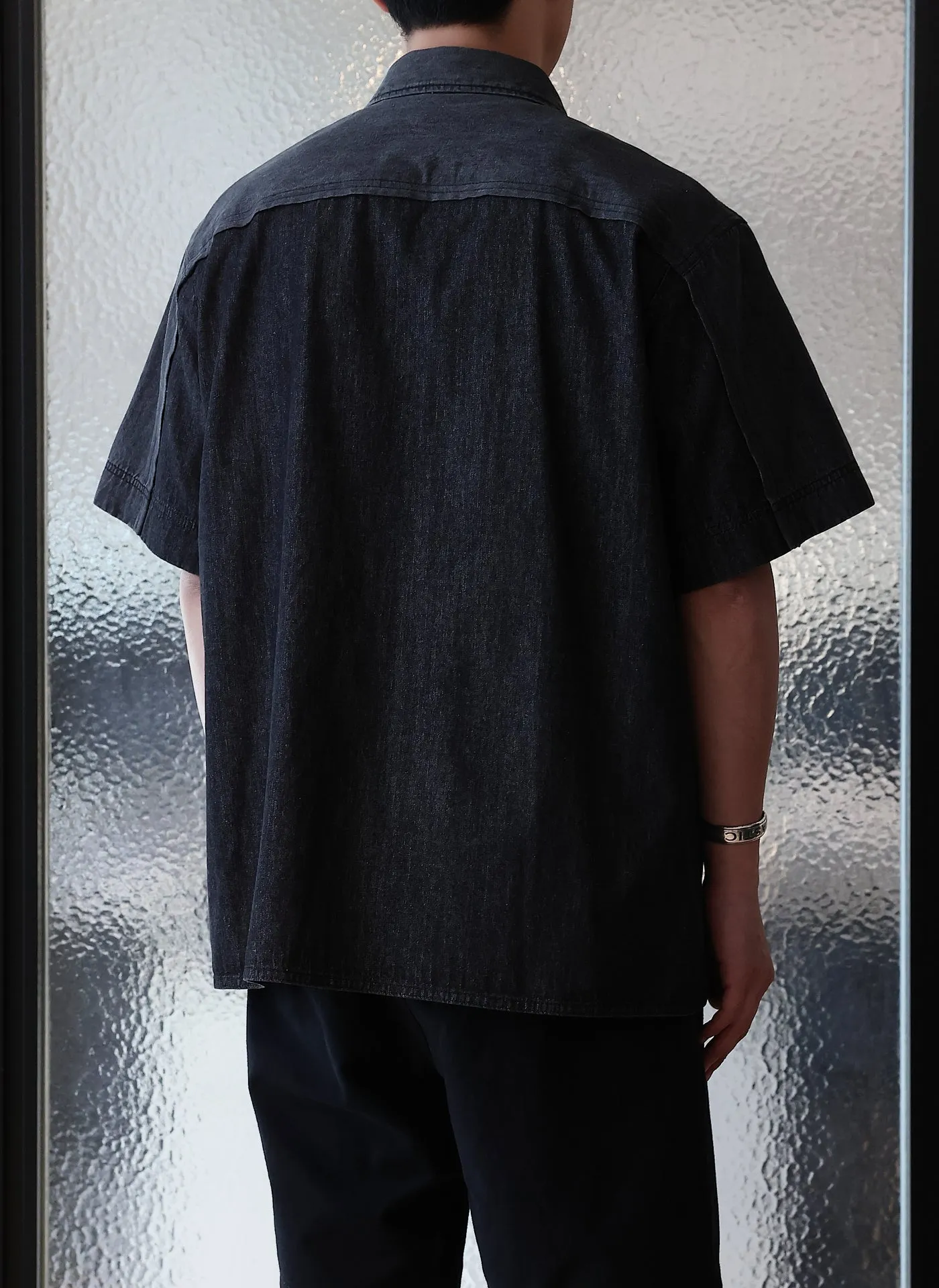 Cotton Linen Denim Worker Short Sleeves Shirt