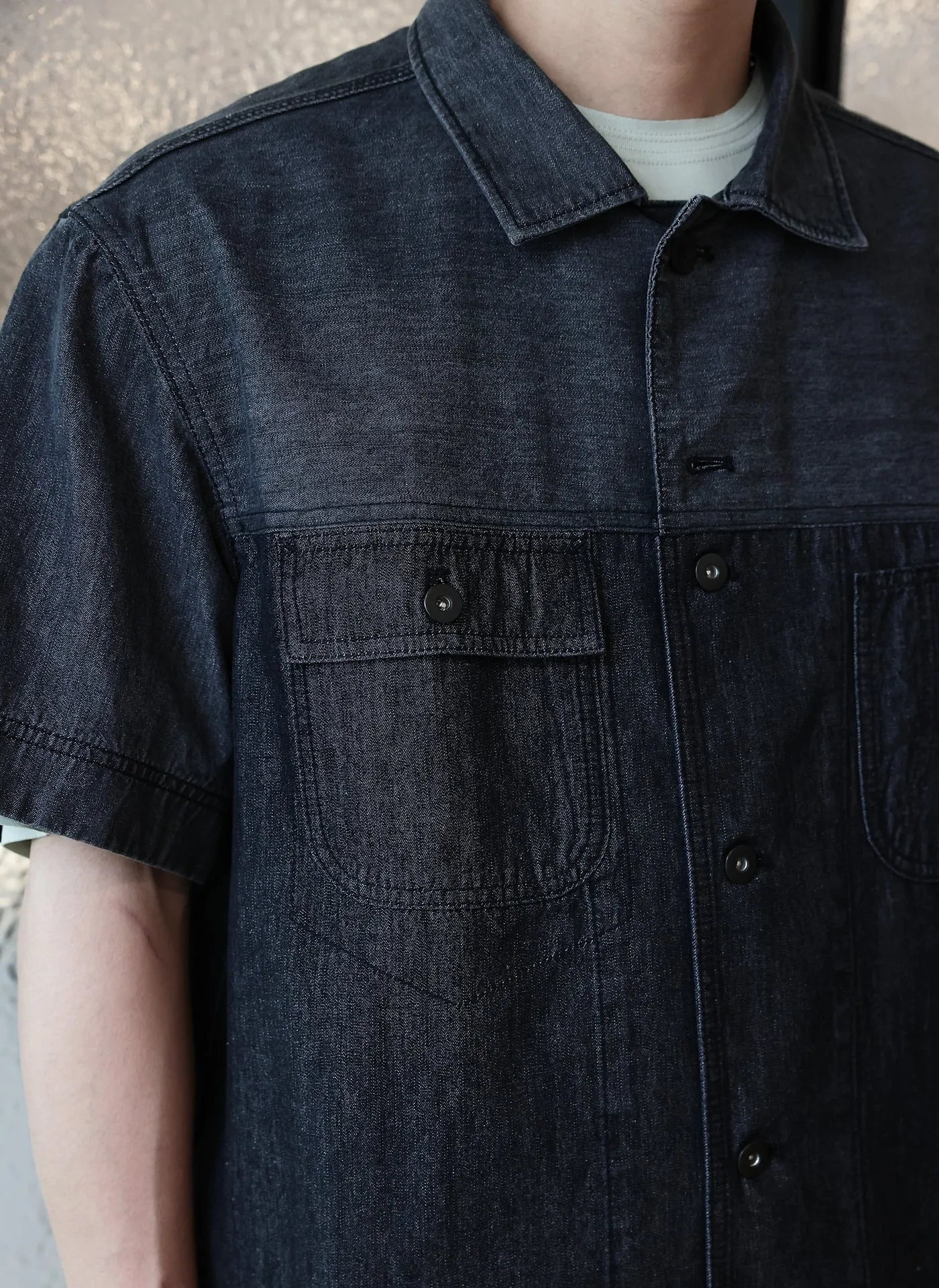 Cotton Linen Denim Worker Short Sleeves Shirt
