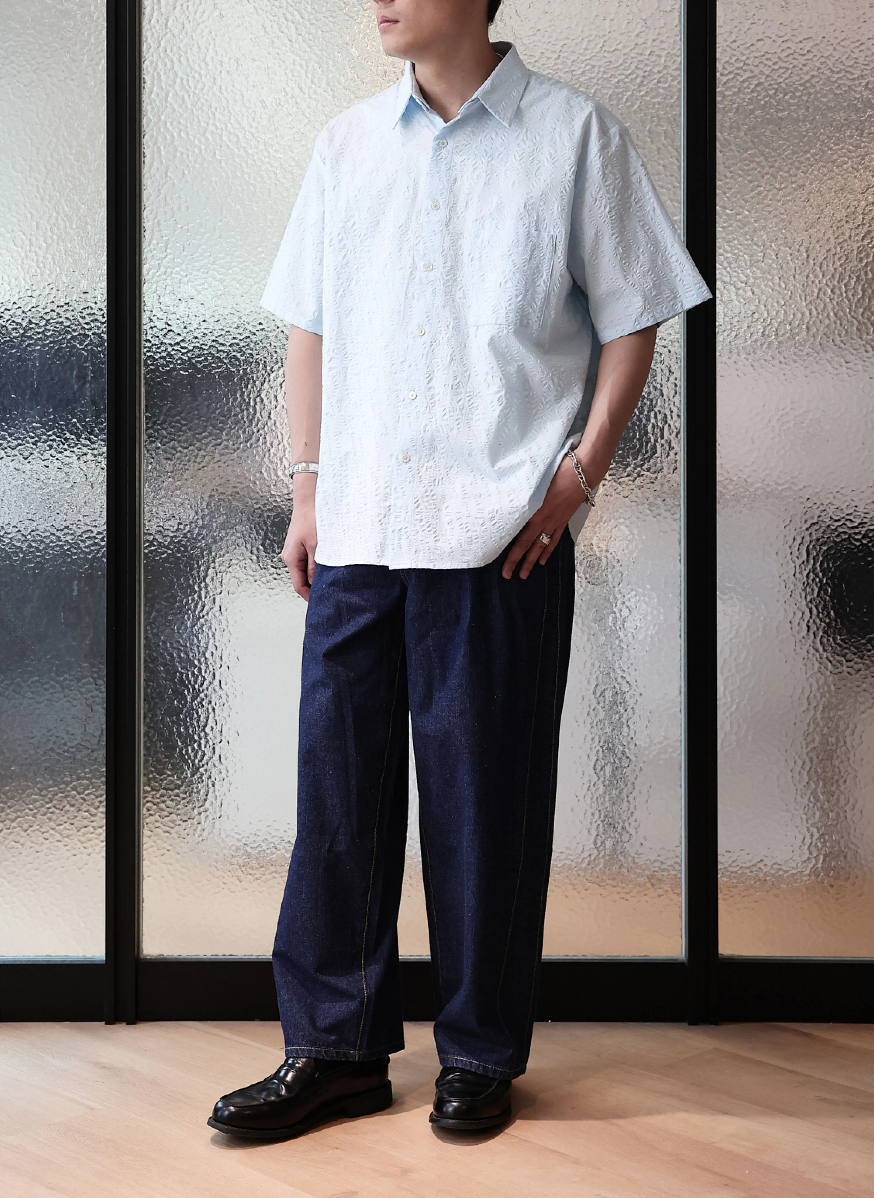 Cotton Seersucker Oversized Short Sleeves Shirt