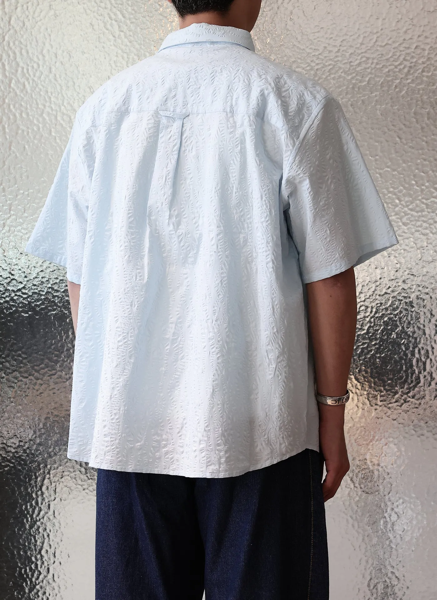 Cotton Seersucker Oversized Short Sleeves Shirt