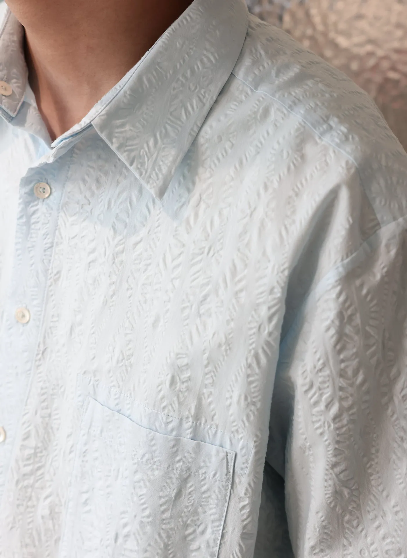 Cotton Seersucker Oversized Short Sleeves Shirt