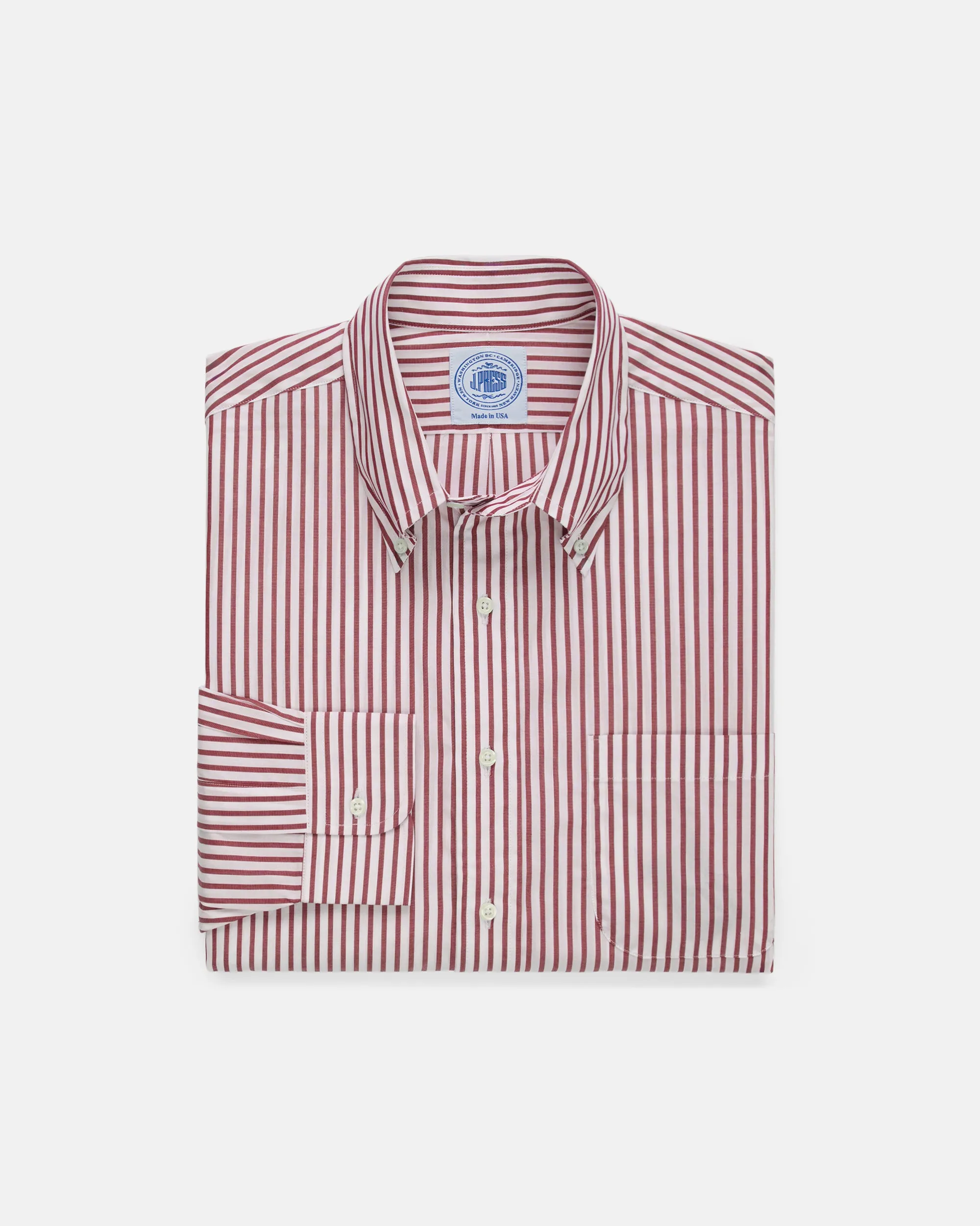 DARK RED BUTCHER STRIPE DRESS SHIRT