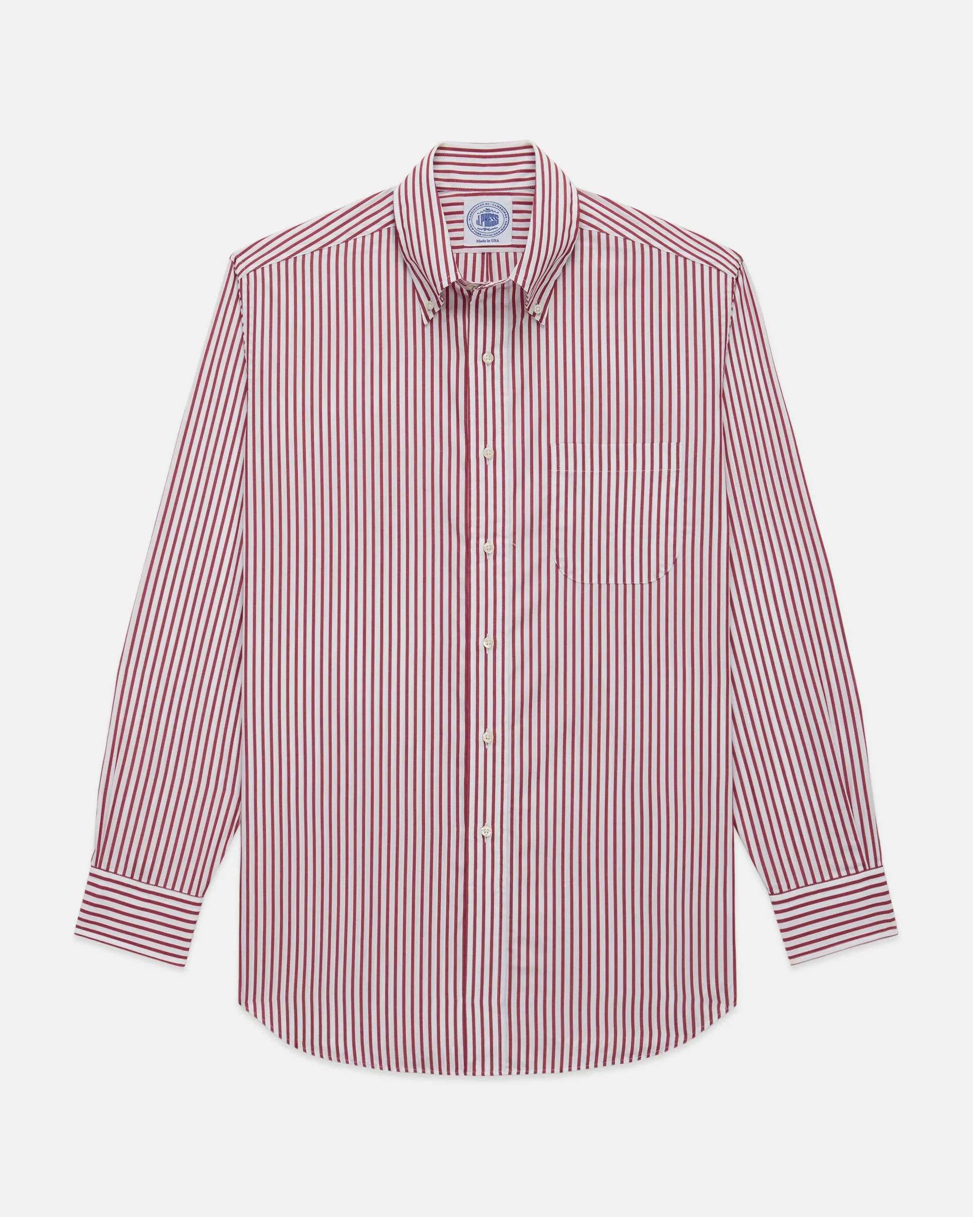 DARK RED BUTCHER STRIPE DRESS SHIRT