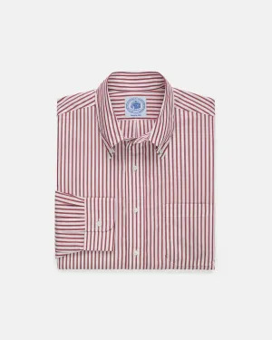 DARK RED BUTCHER STRIPE DRESS SHIRT