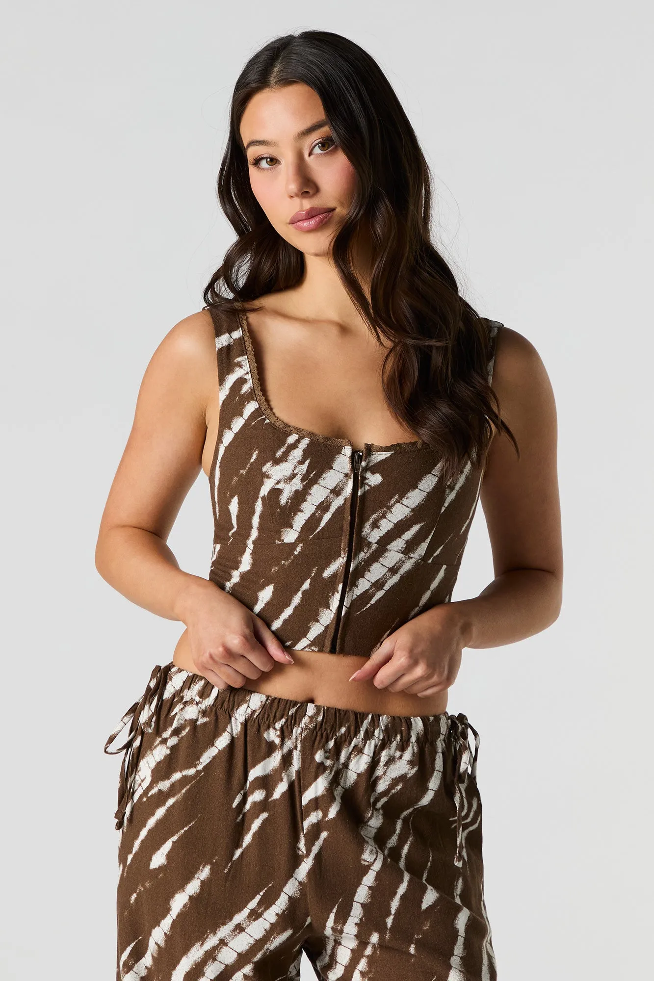 Débardeur-corset en mélange de lin avec fermeture à glissière