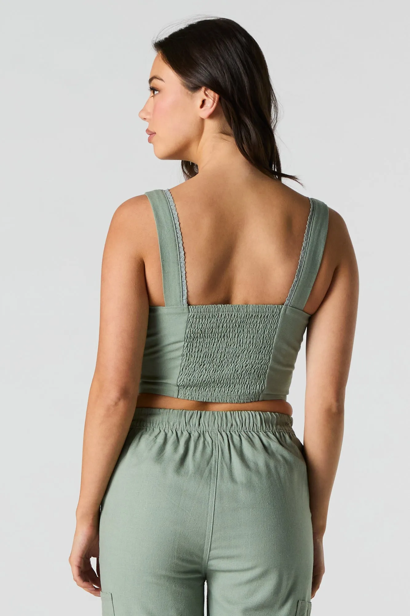 Débardeur-corset en mélange de lin avec fermeture à glissière