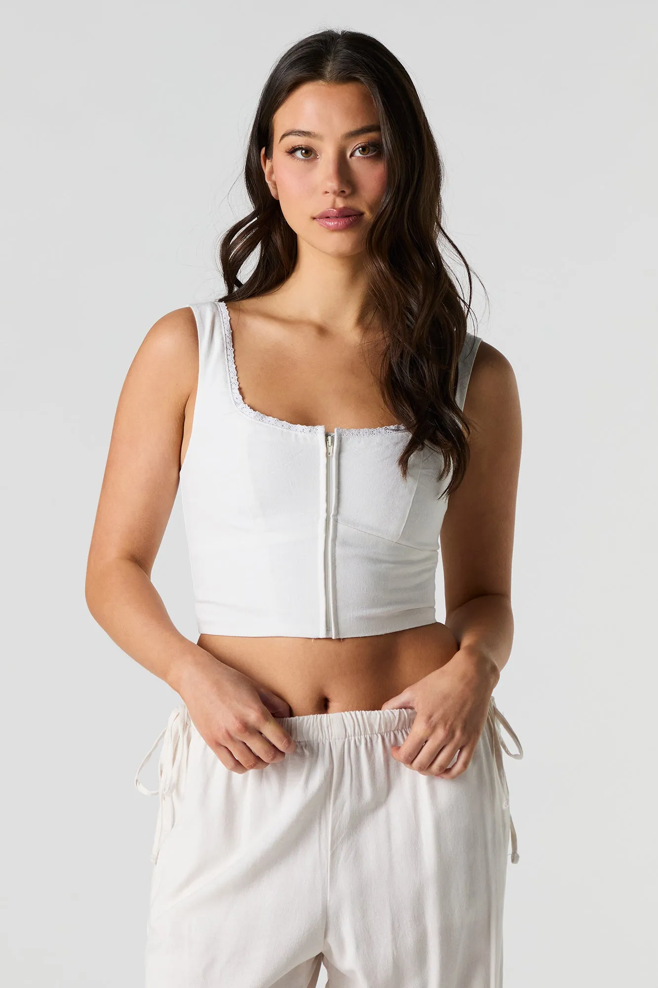 Débardeur-corset en mélange de lin avec fermeture à glissière