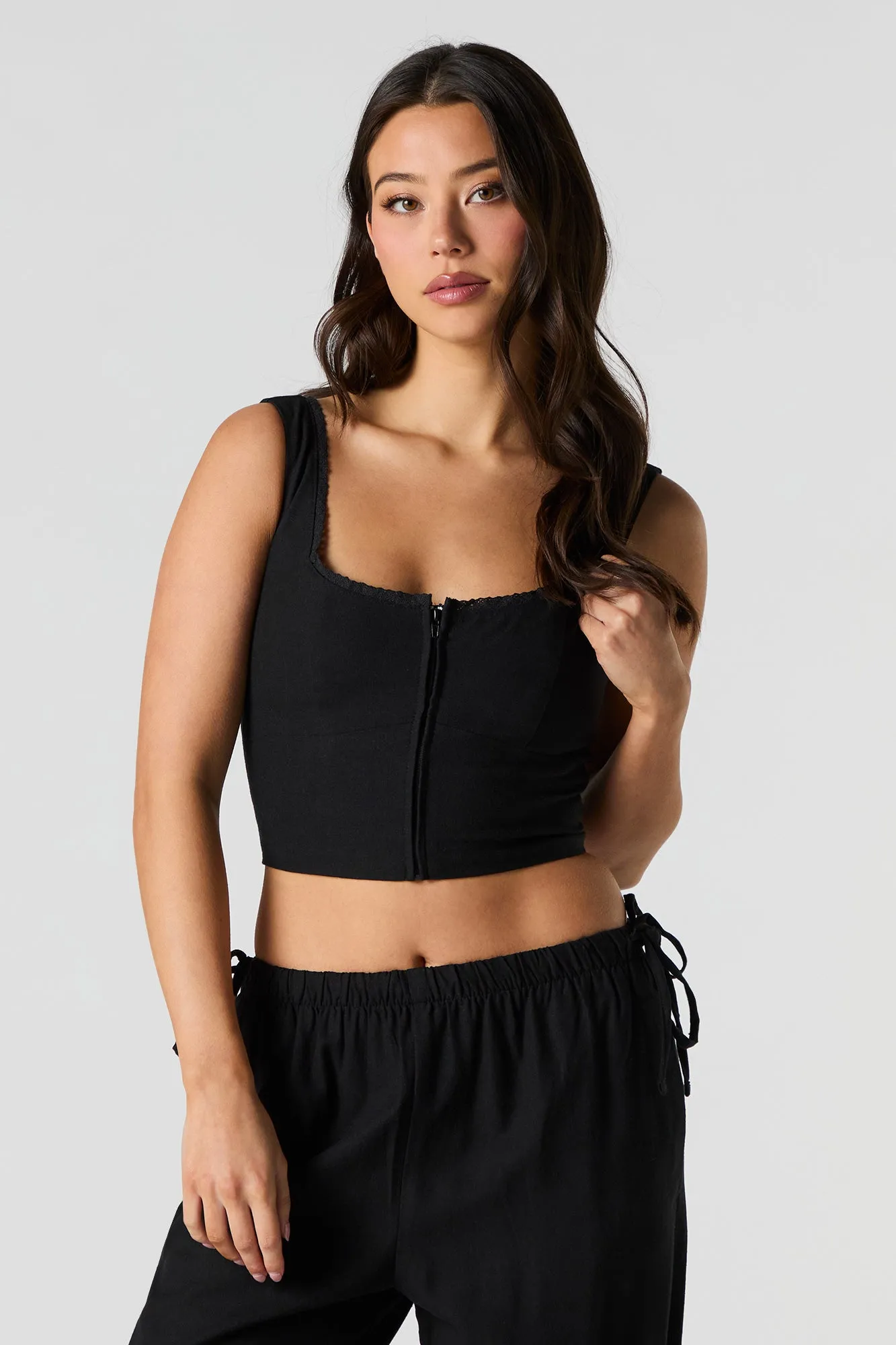 Débardeur-corset en mélange de lin avec fermeture à glissière