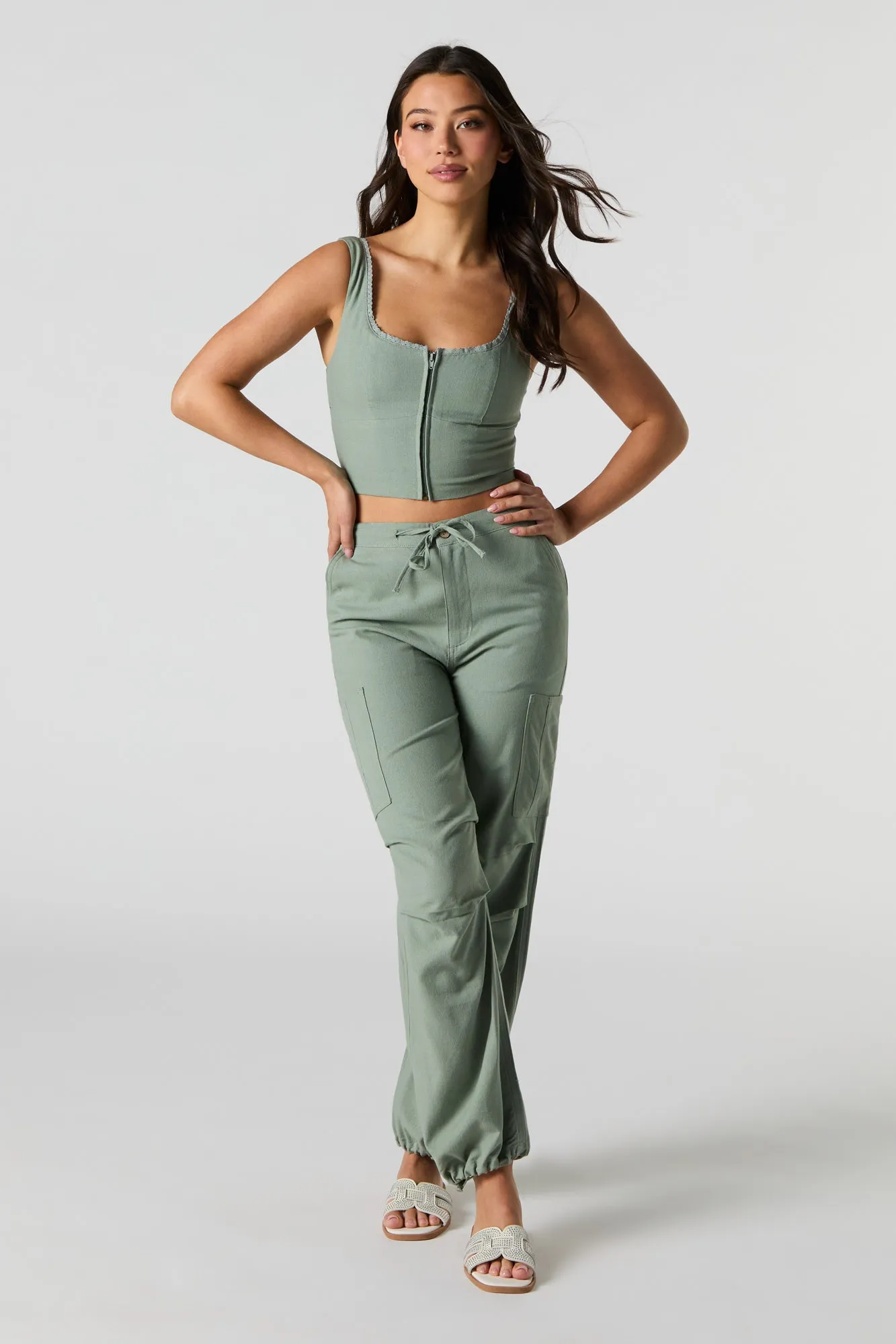 Débardeur-corset en mélange de lin avec fermeture à glissière