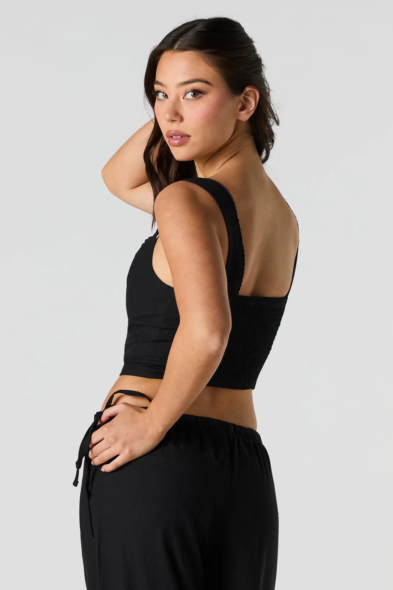 Débardeur-corset en mélange de lin avec fermeture à glissière