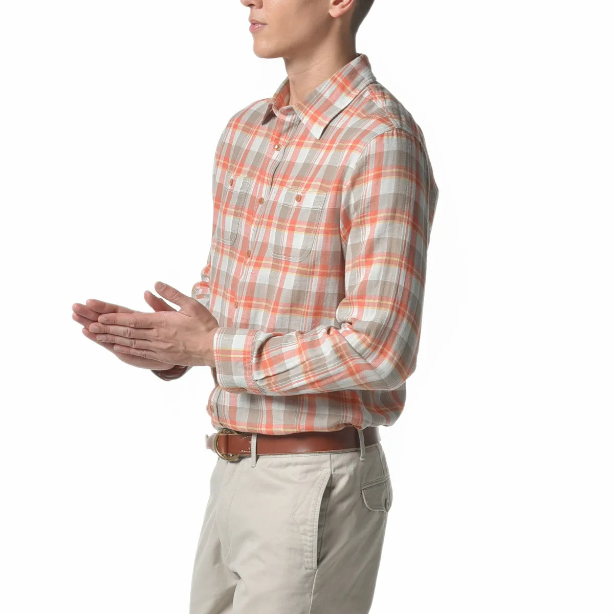 Dorset Herringbone Shirt - Orange Khaki Blue Herringbone (Final Sale)*
