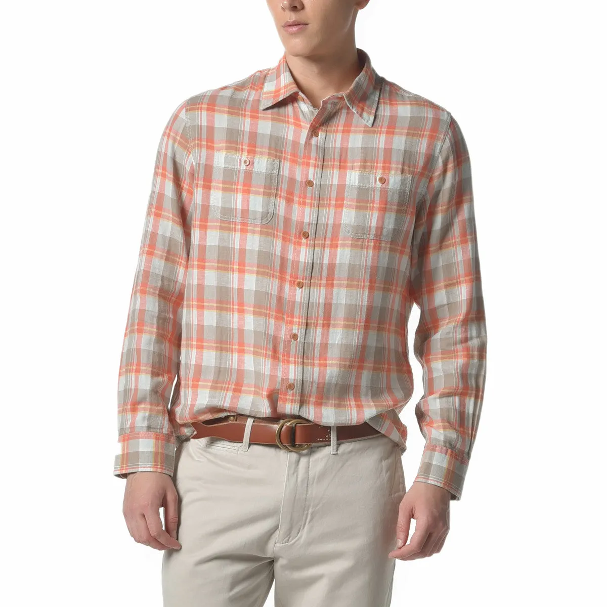 Dorset Herringbone Shirt - Orange Khaki Blue Herringbone (Final Sale)*