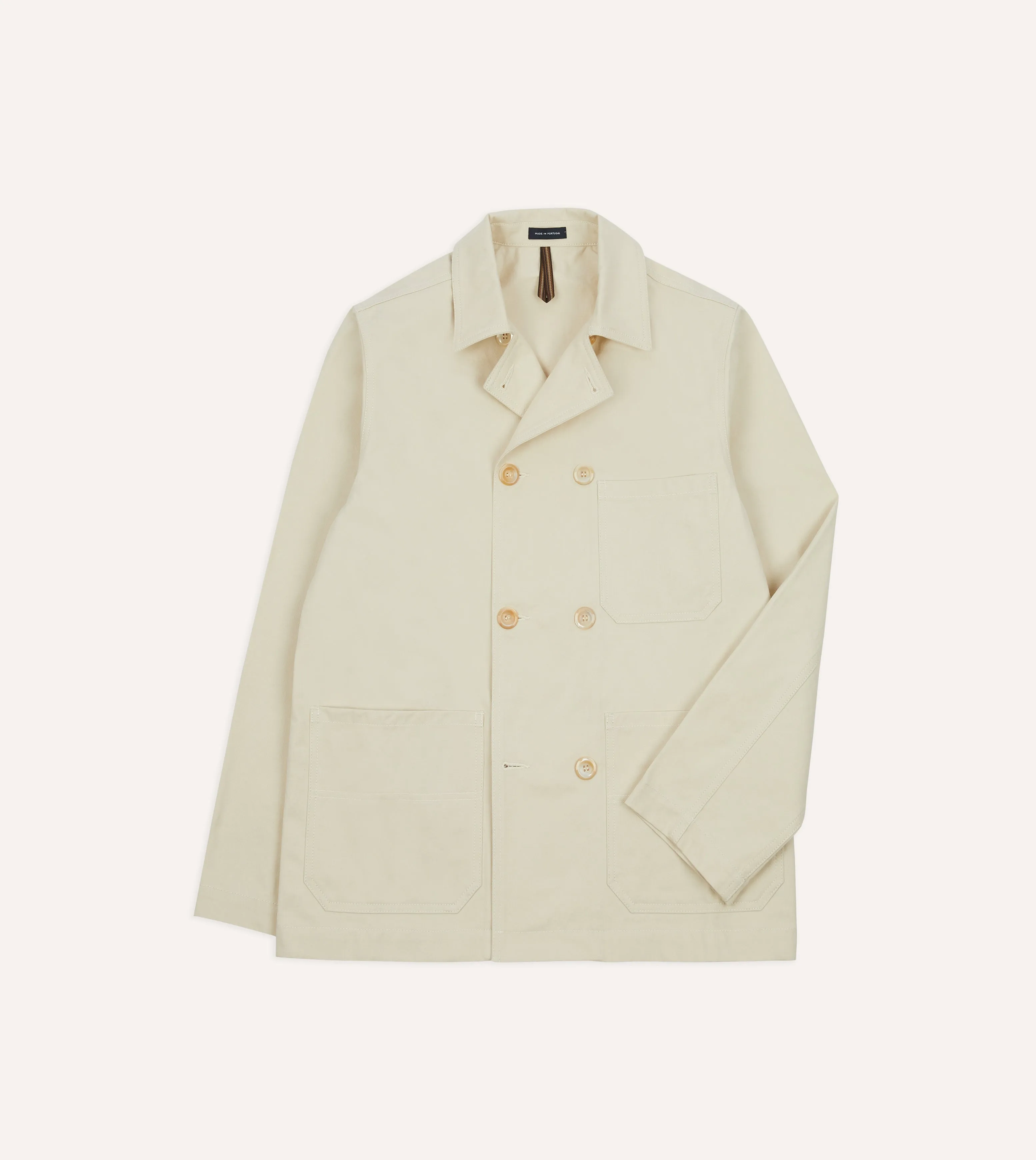 Ecru Cotton Double-Breasted Chore Coat