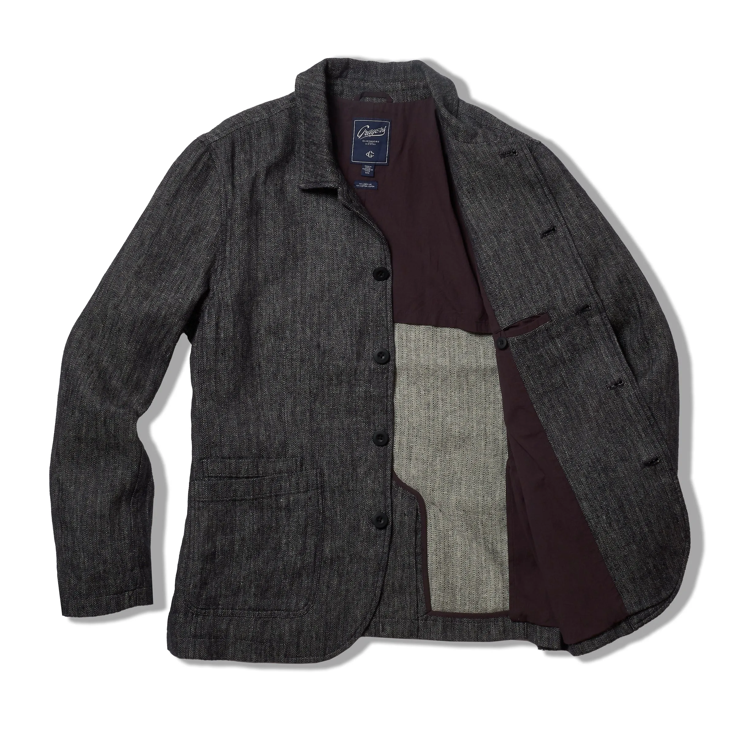 Gaudet Linen French Chore Jacket - Navy Herringbone