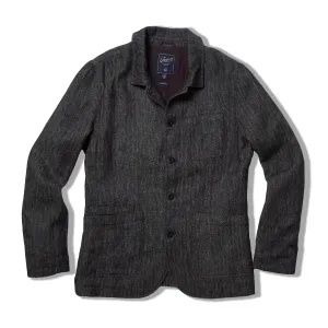 Gaudet Linen French Chore Jacket - Navy Herringbone