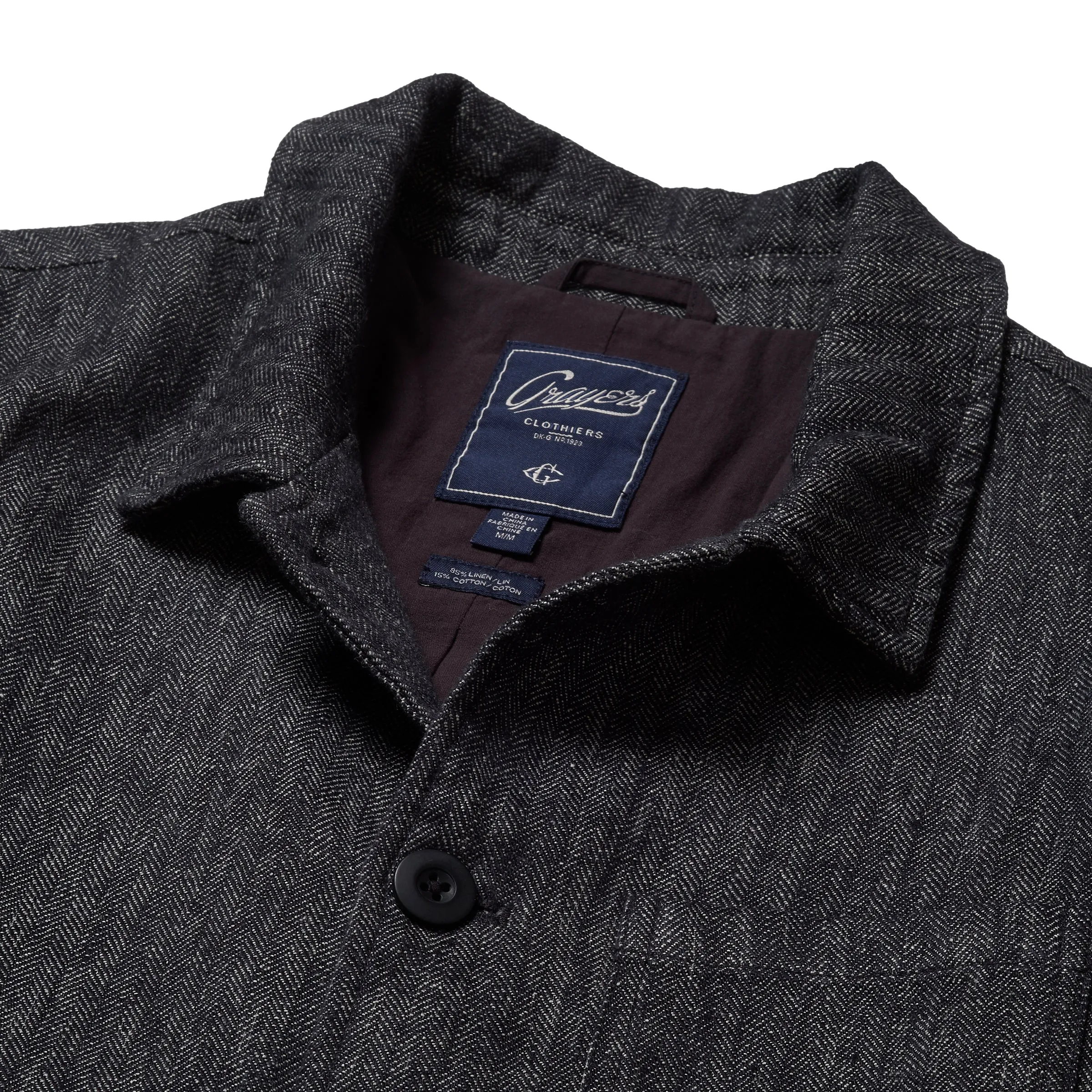 Gaudet Linen French Chore Jacket - Navy Herringbone